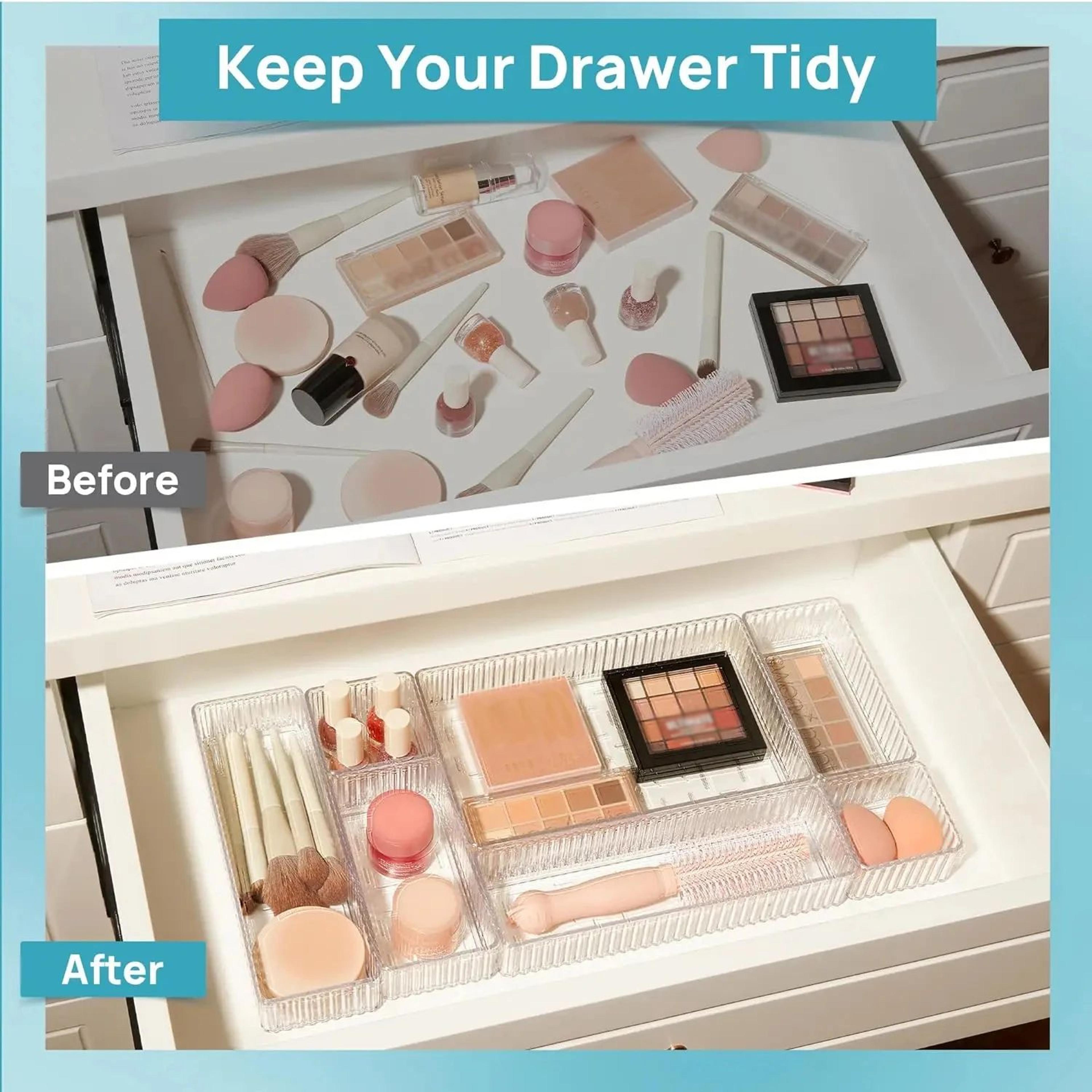Clear Stackable Drawer Organizer Trays For Makeup Vanity And Home Storage 5