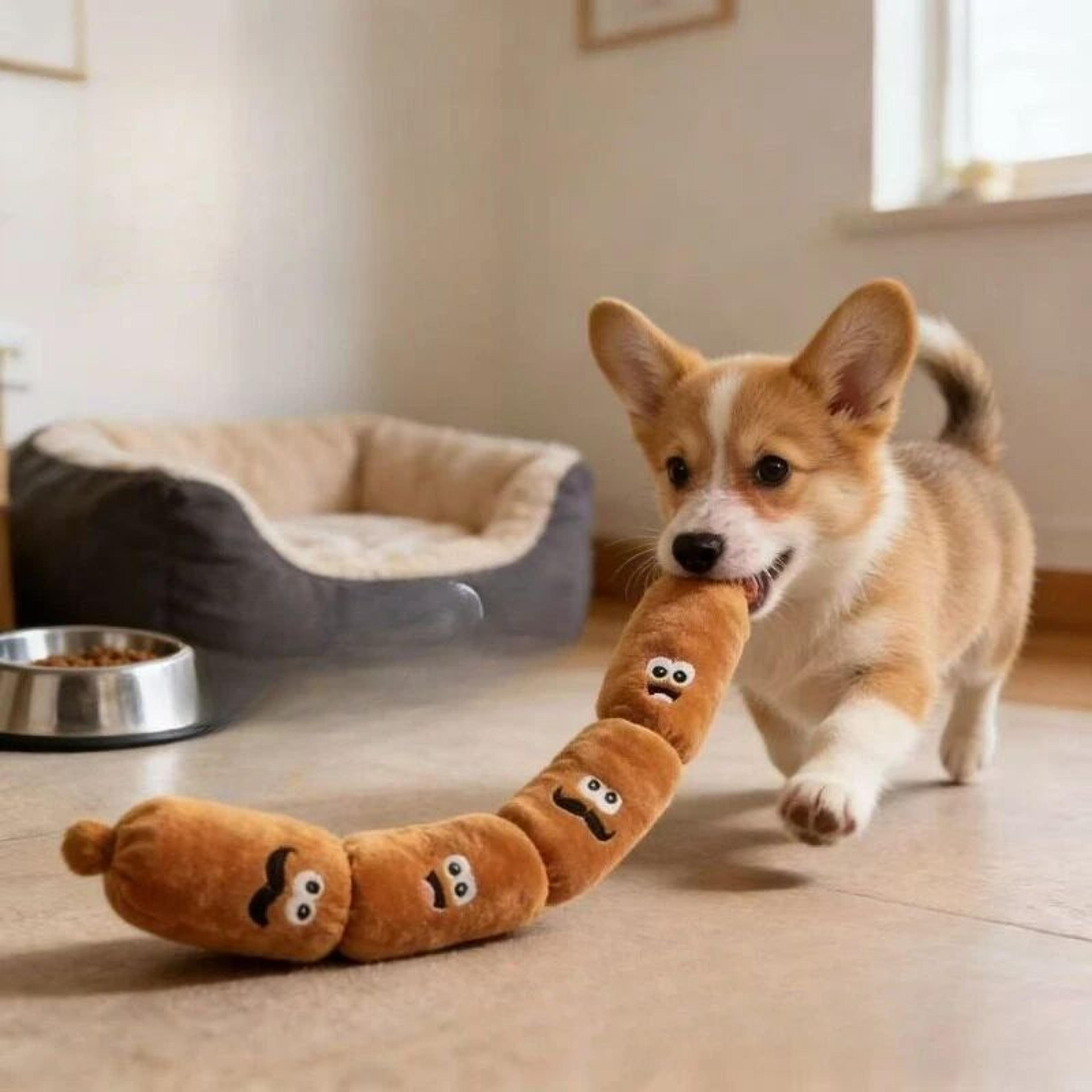Squeaky Sausage Plush Dog Chew Toy For Interactive Play And Teeth Cleaning 4