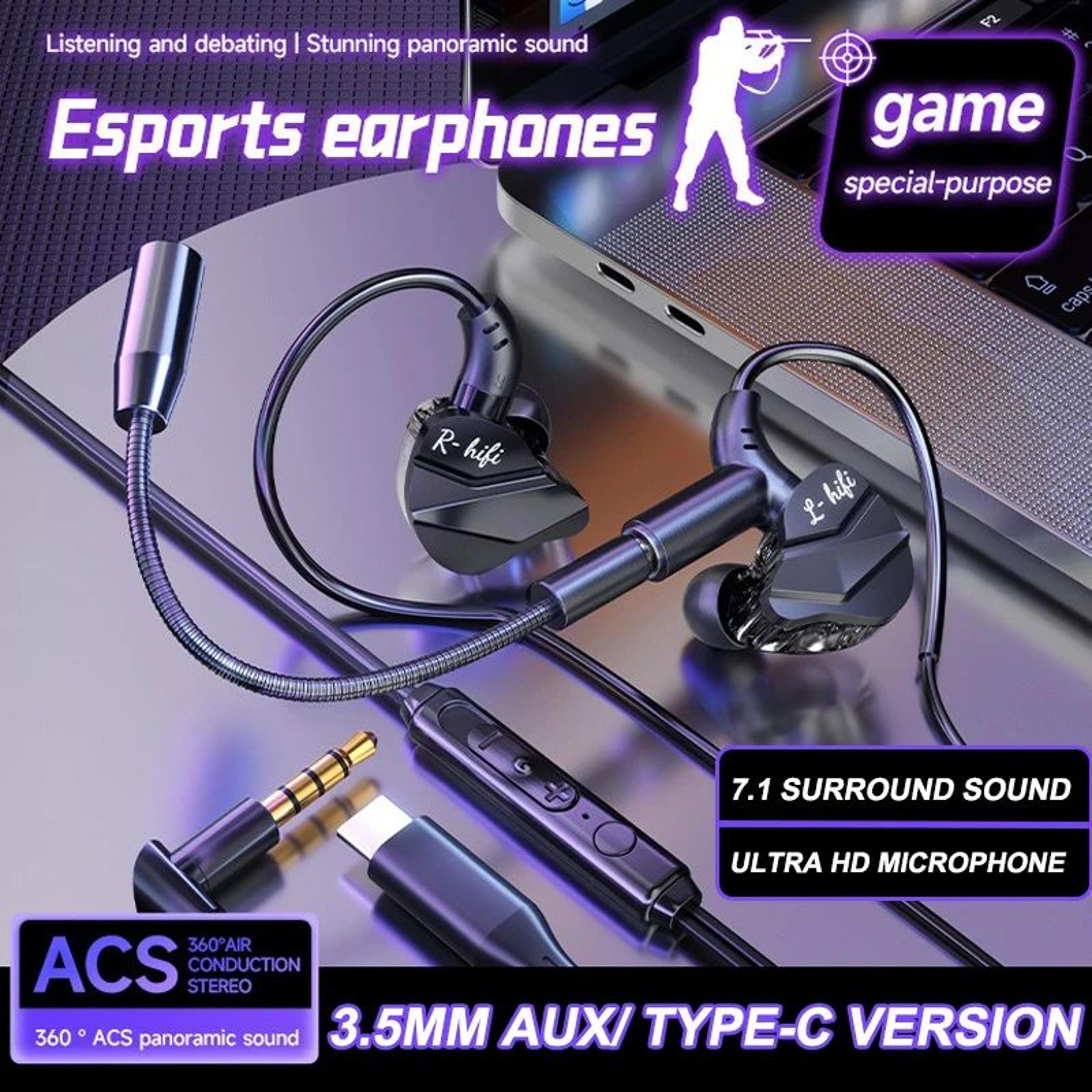 7.1 surround sound dual mic wired gaming earbuds 3.5mm and type-c