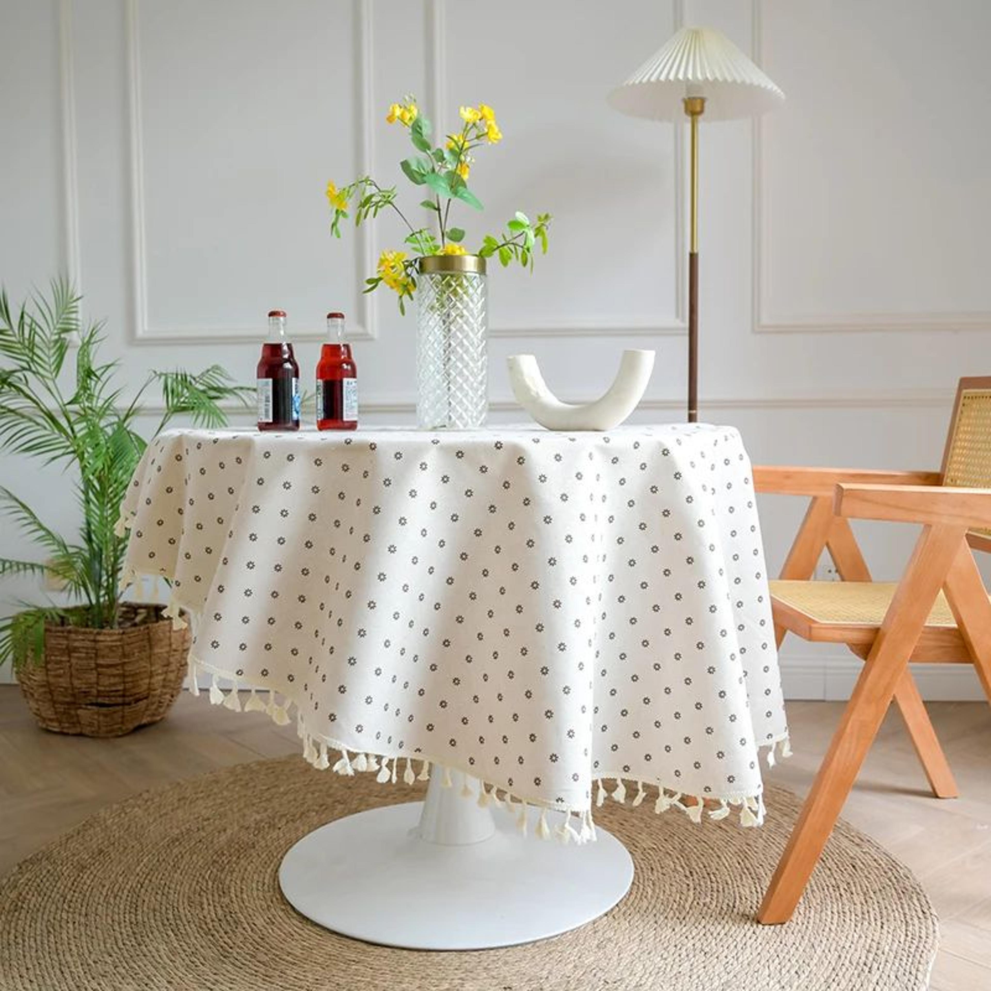 Vintage Floral Round Tablecloth Washable Farmhouse Dining Table Cover 5