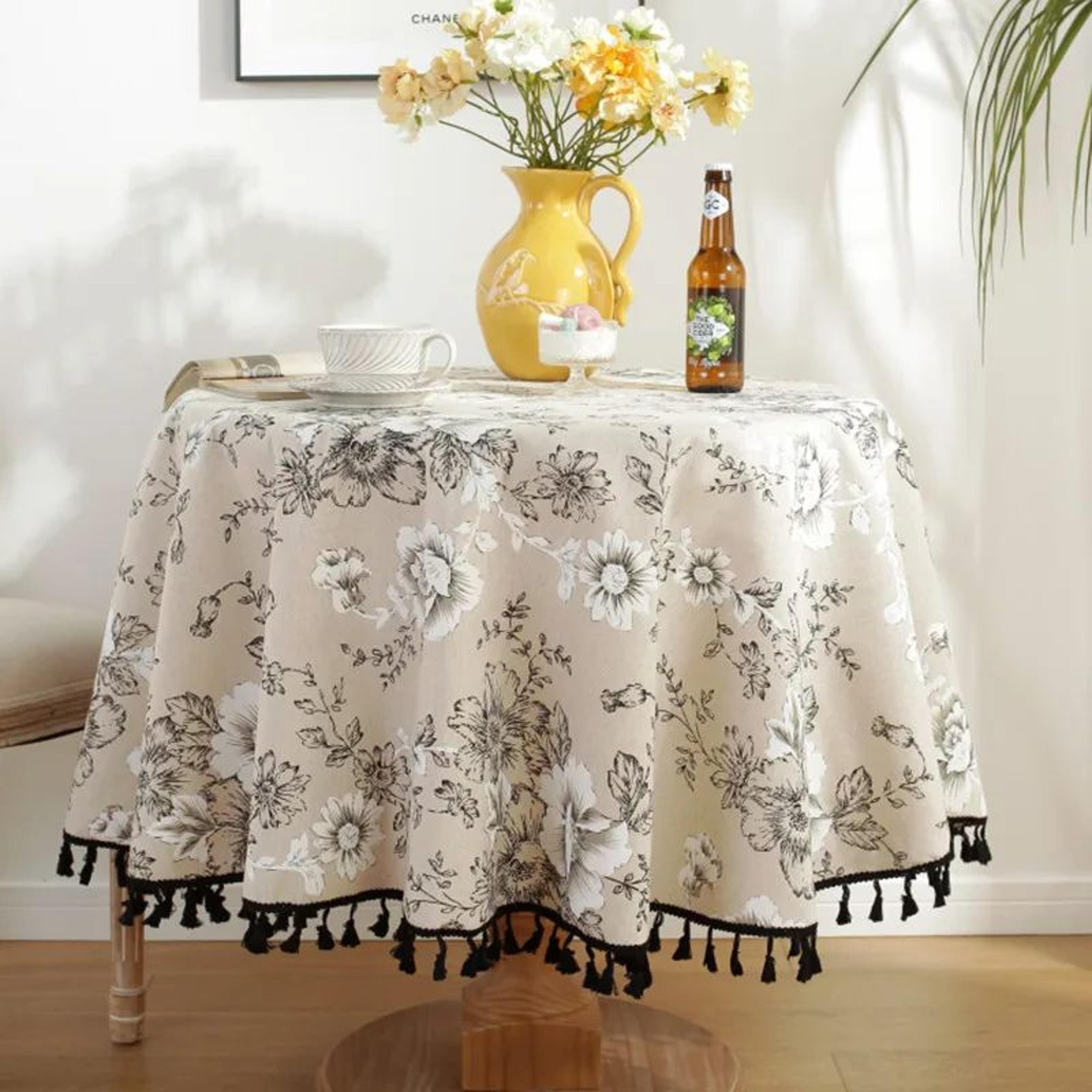 Vintage Floral Round Tablecloth Washable Farmhouse Dining Table Cover 6