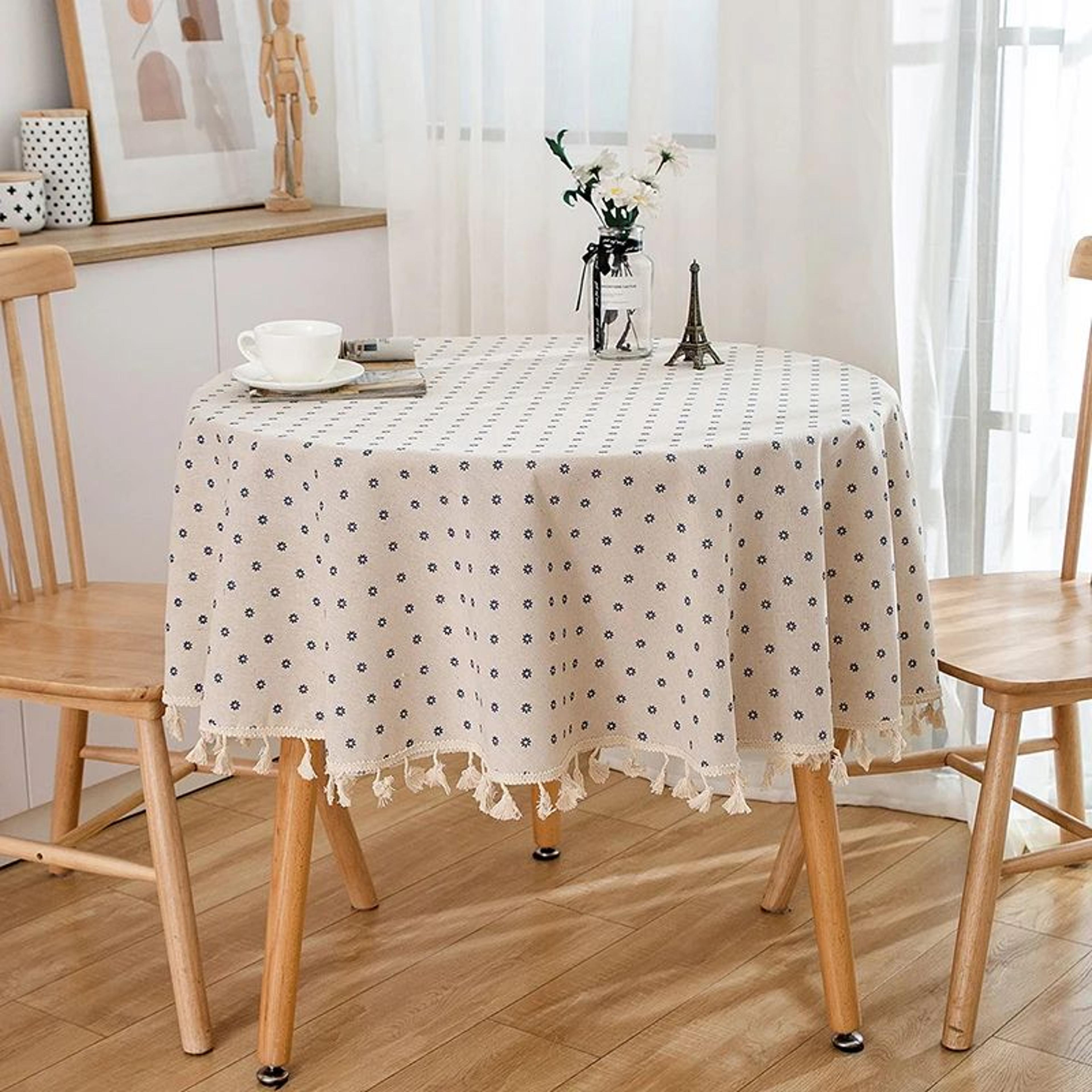 Vintage Floral Round Tablecloth Washable Farmhouse Dining Table Cover 9