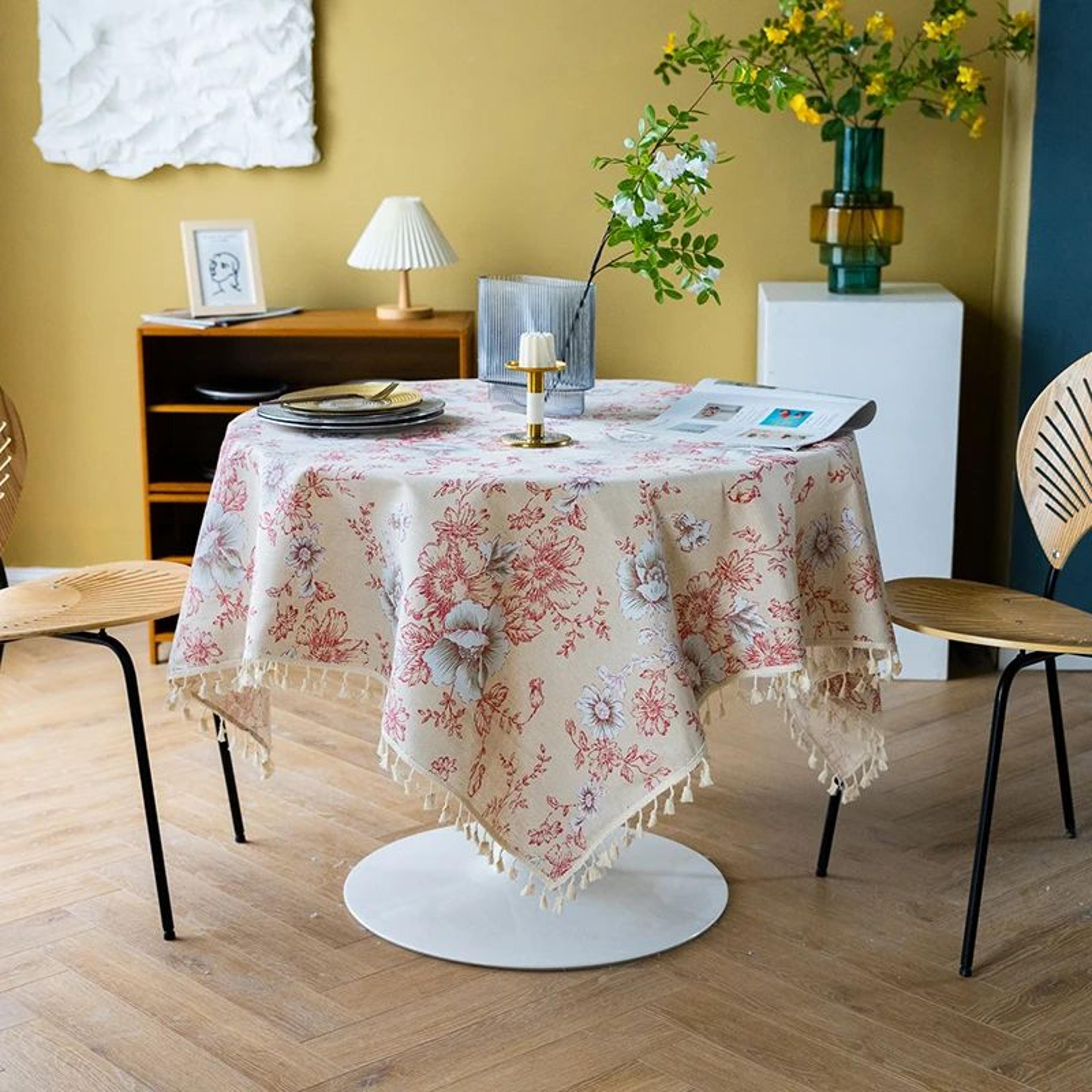 Vintage Floral Round Tablecloth Washable Farmhouse Dining Table Cover 7
