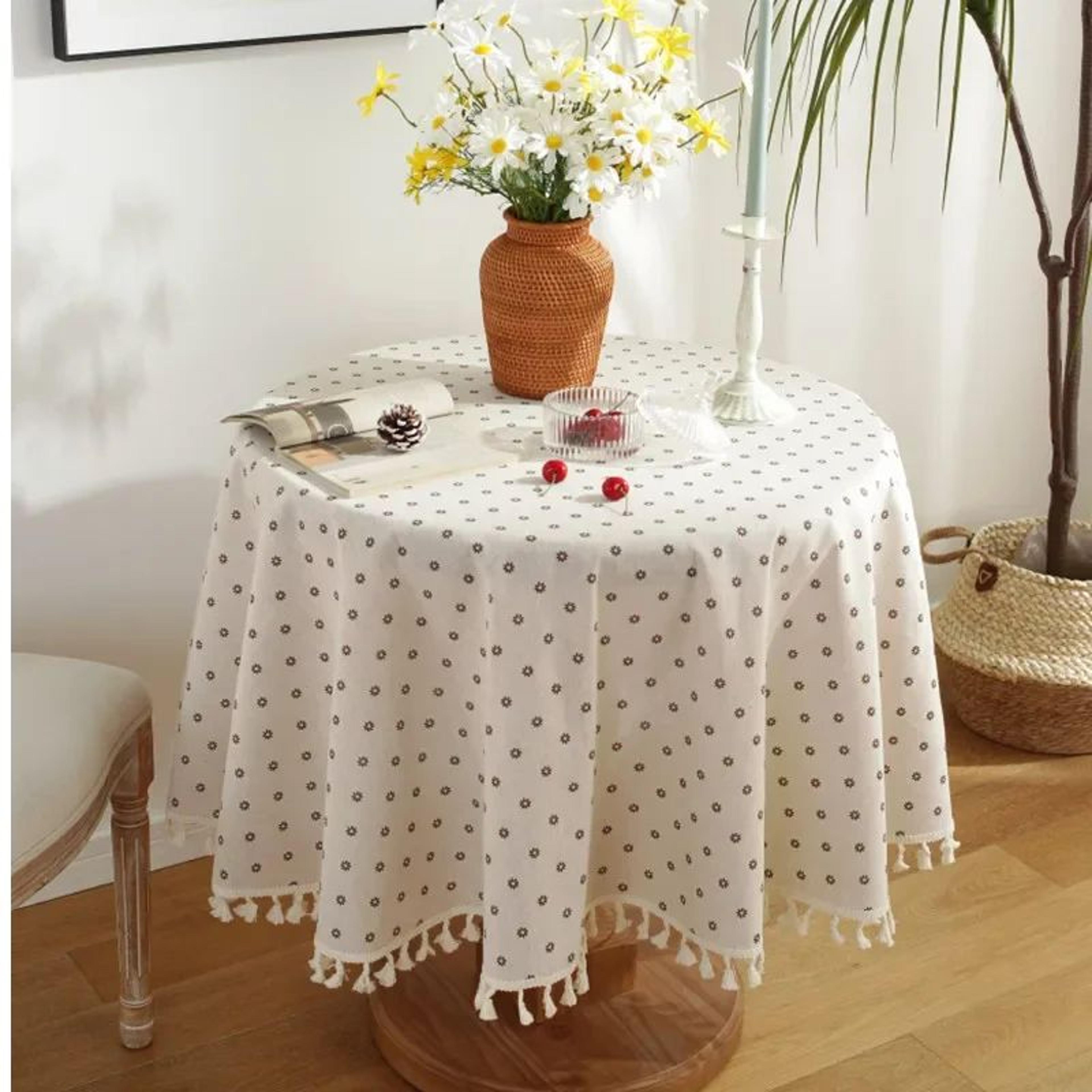 Vintage Floral Round Tablecloth Washable Farmhouse Dining Table Cover 8