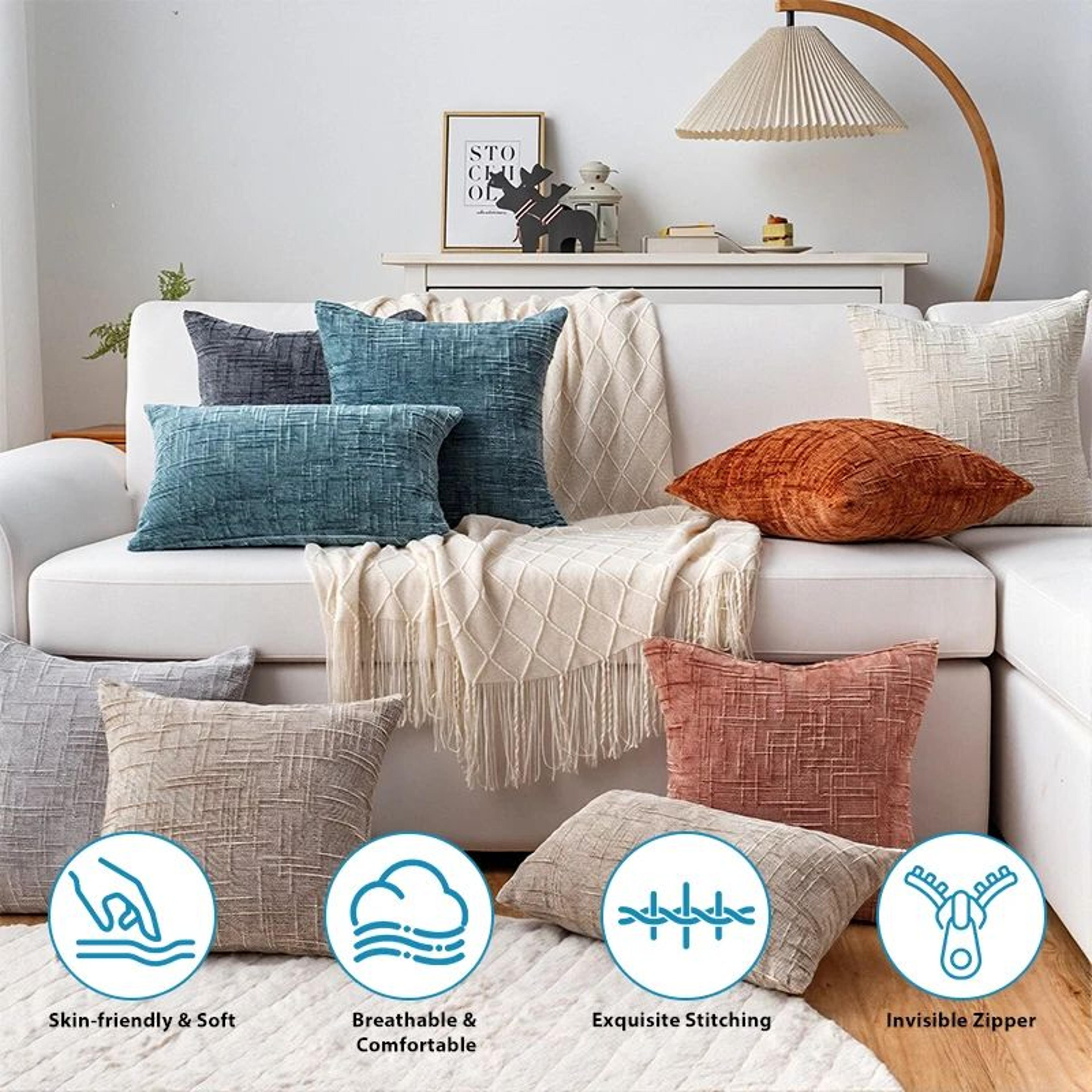 Textured Chenille Plaid Throw Pillow Cover For Sofa Bed And Living Room Decor 1
