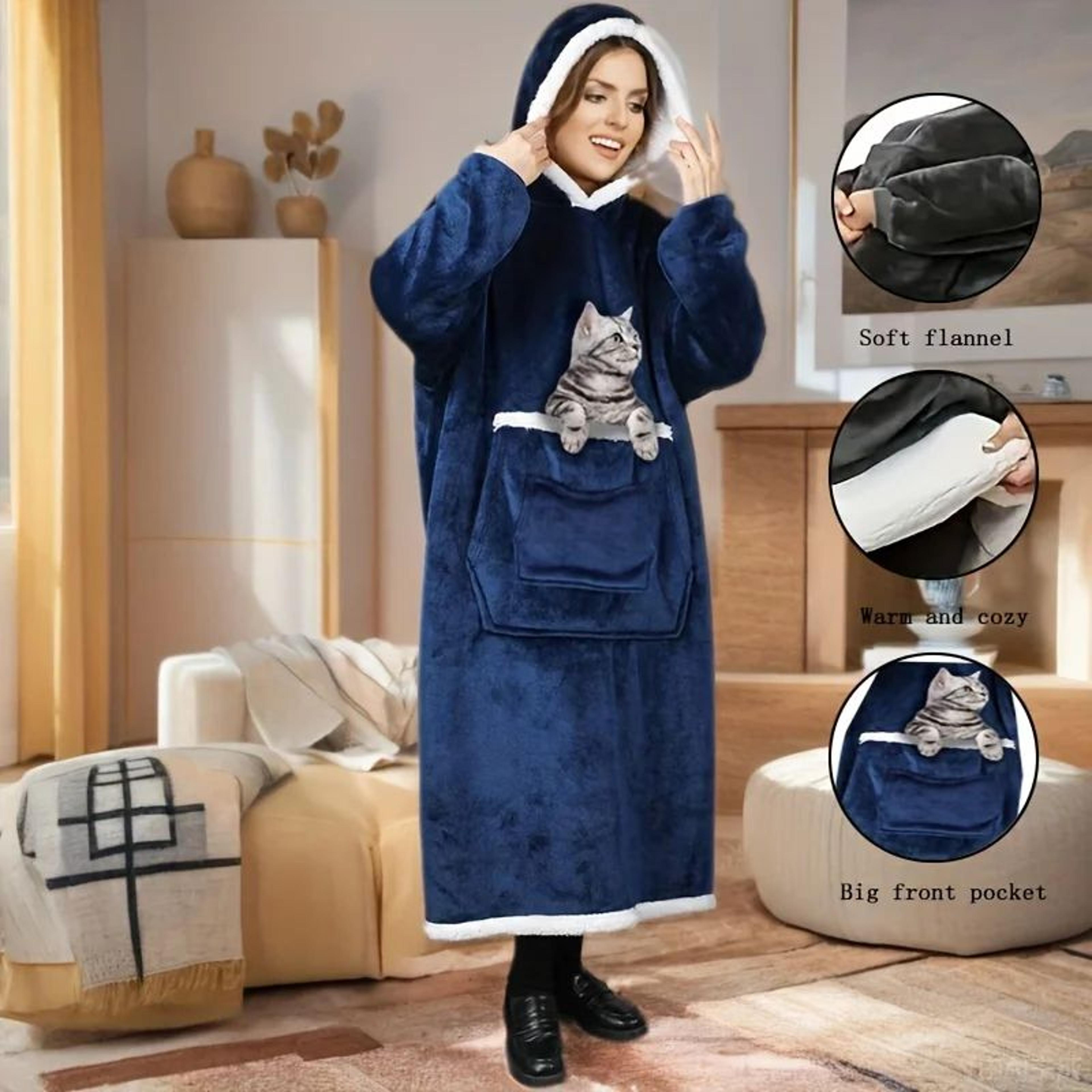oversized wearable blanket hoodie with plush pet pocket