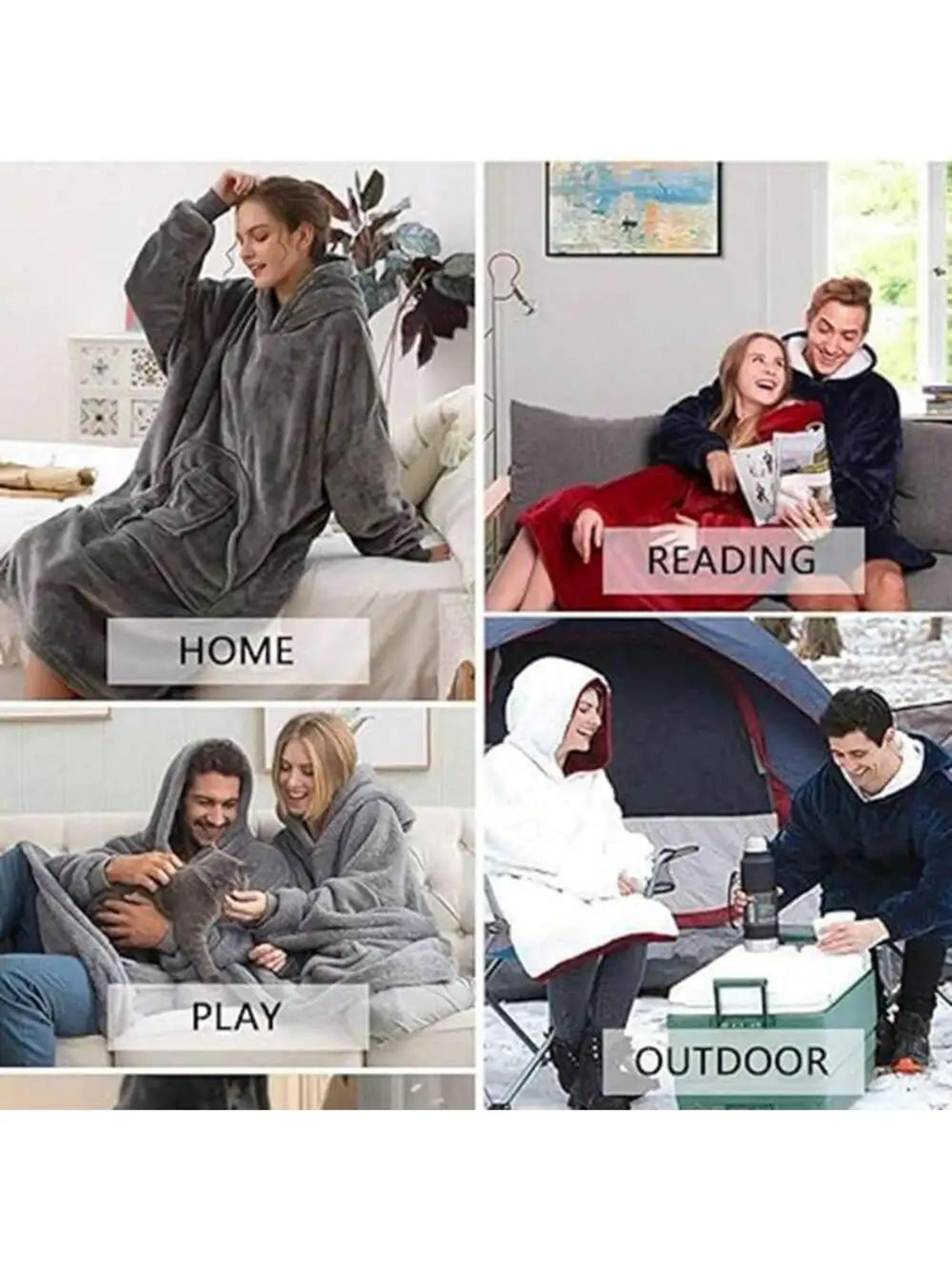 ExtraLong Flannel Wearable Blanket Hoodie With Sleeves And Pockets  57 Inch 3
