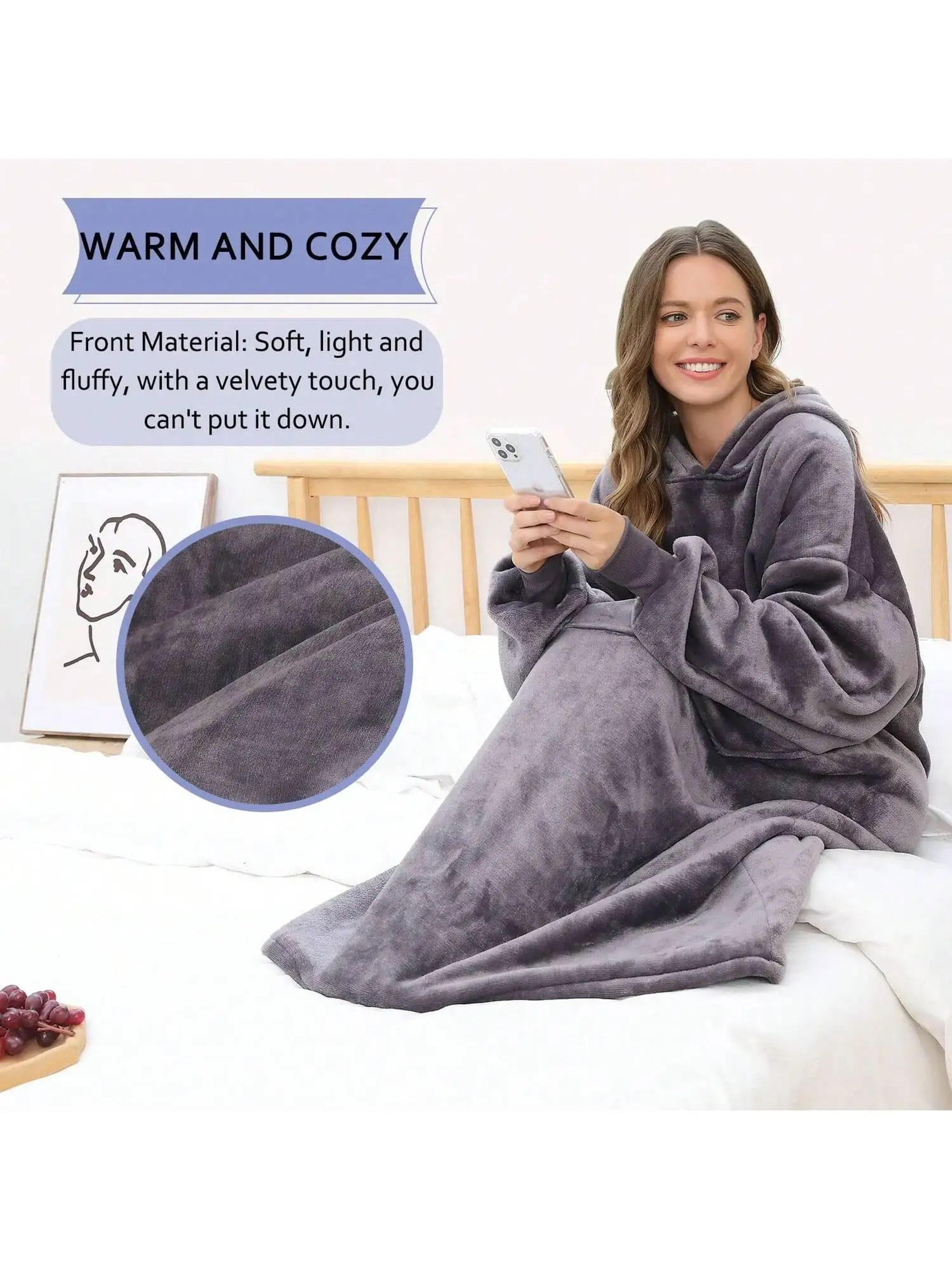 ExtraLong Flannel Wearable Blanket Hoodie With Sleeves And Pockets  57 Inch 2