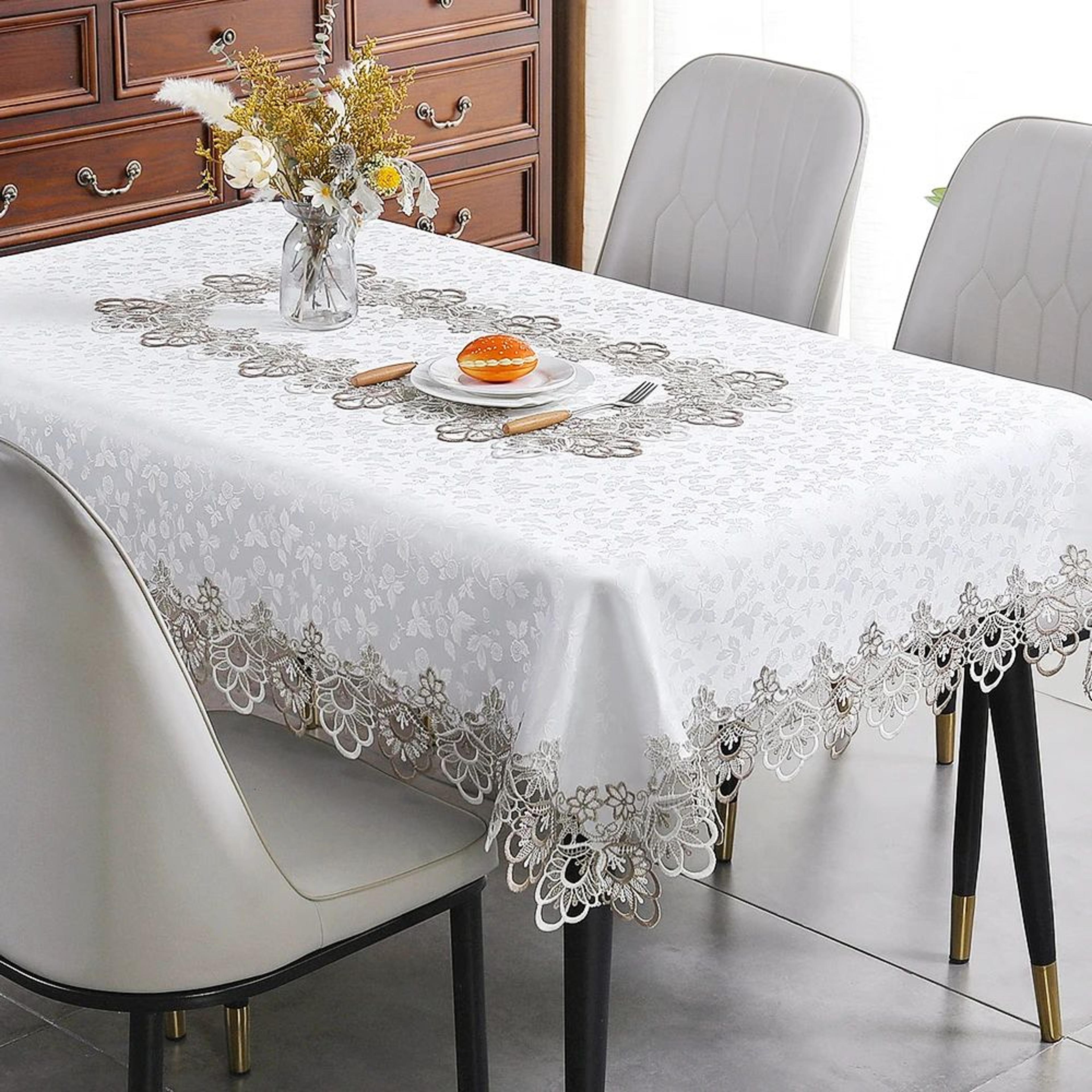 elegant floral lace embroidery waterproof rectangle tablecloth