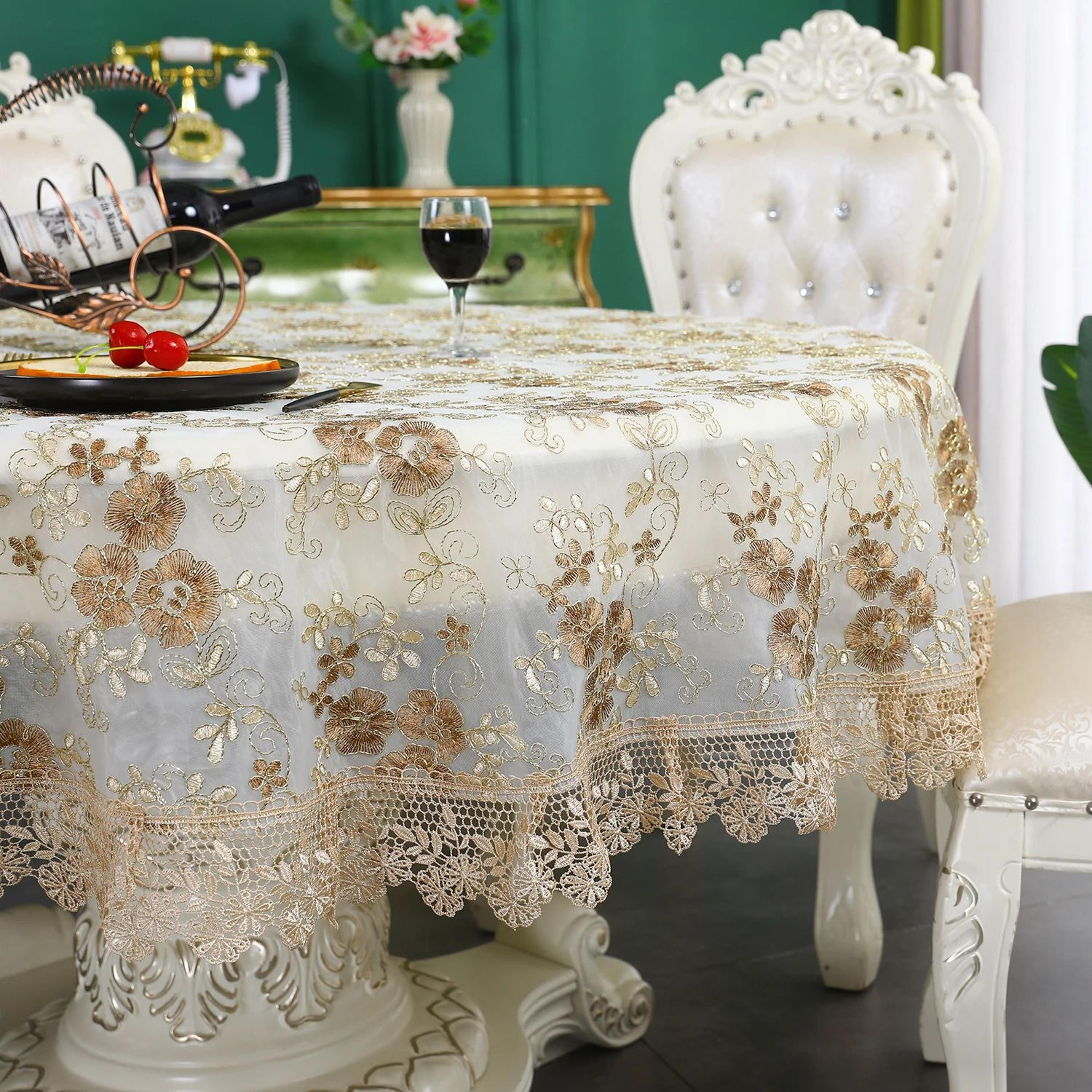 battilo embroidered lace rectangular tablecloth for dining and wedding decor