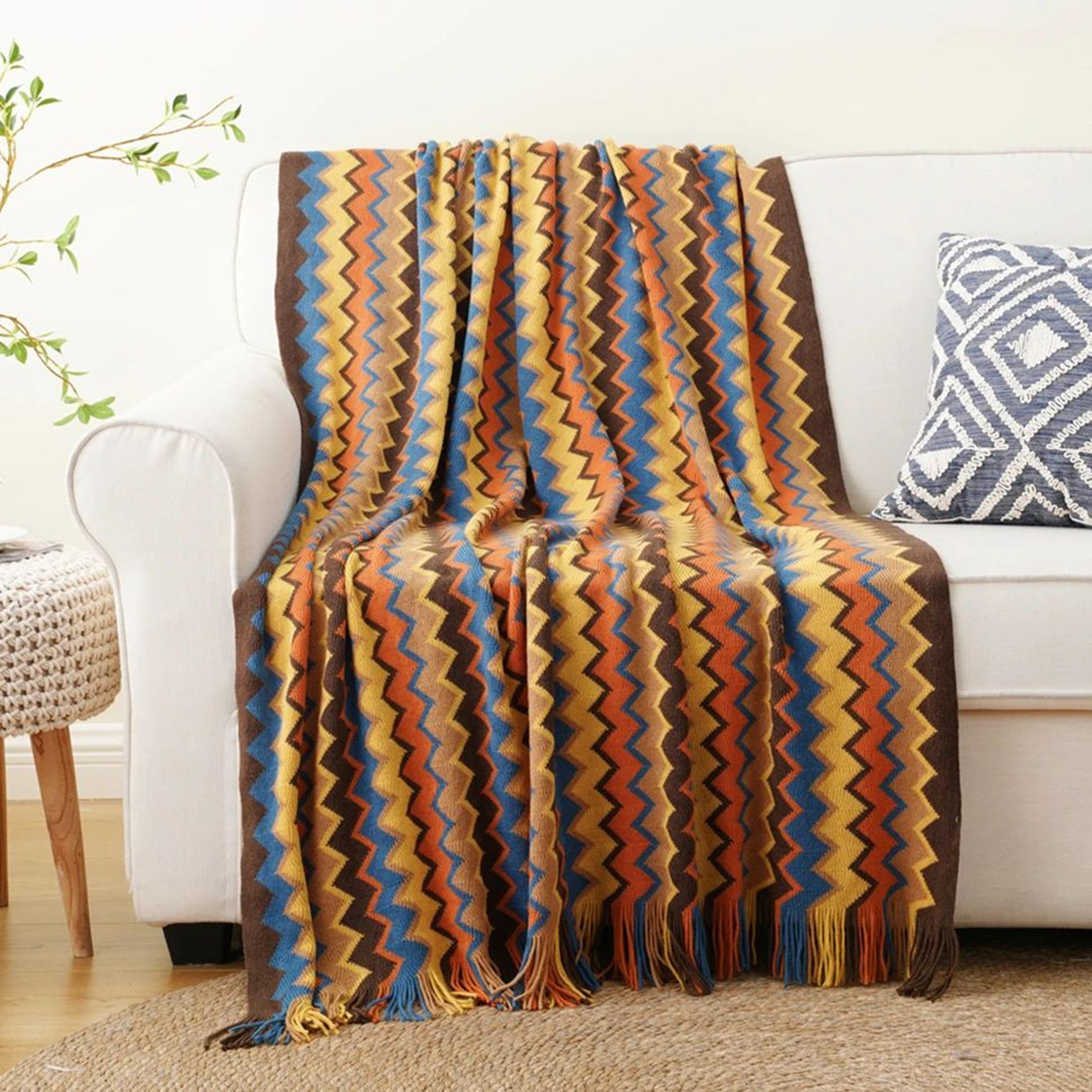 Battilo Boho Knitted Throw Blanket With Tassels 7