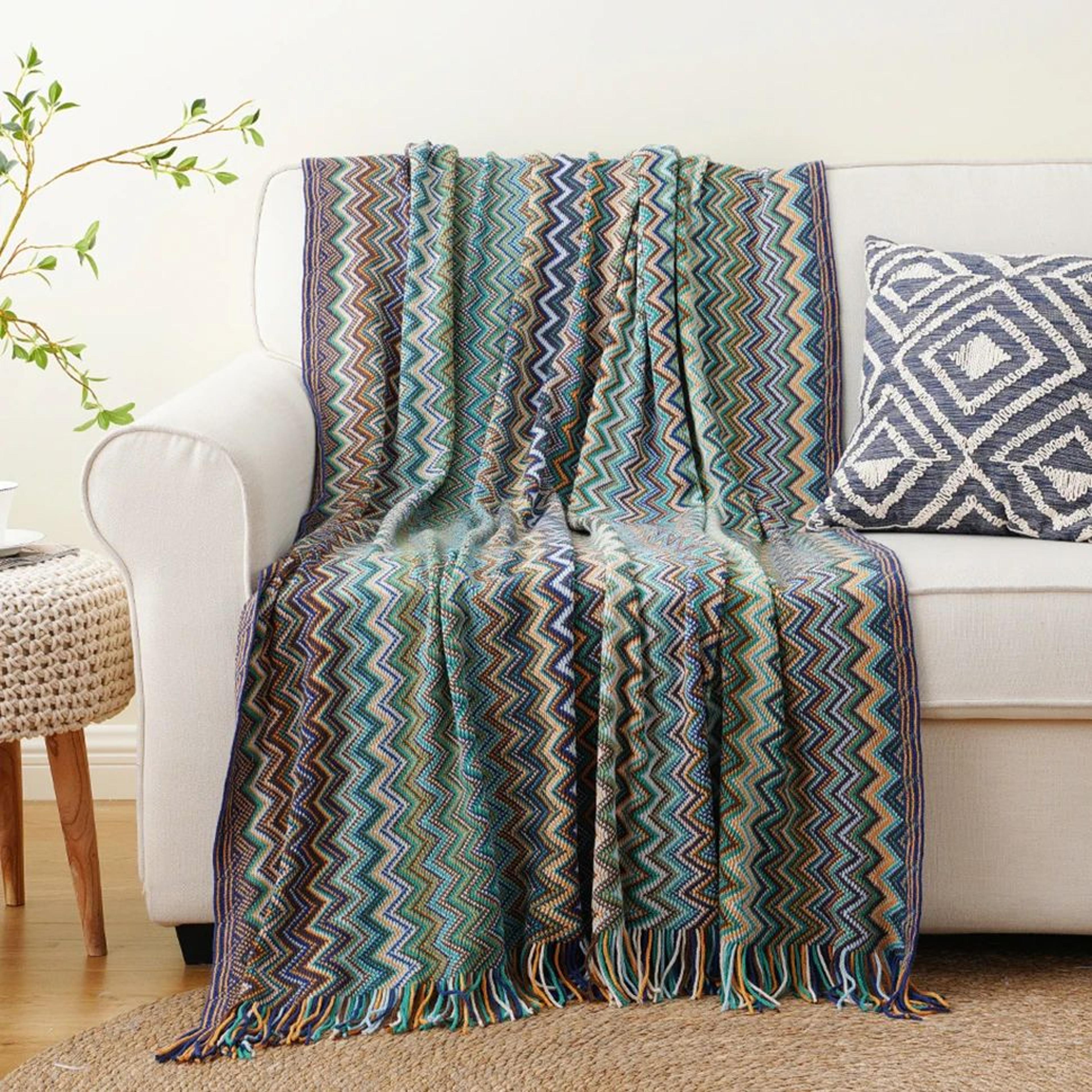 Battilo Boho Knitted Throw Blanket With Tassels 6