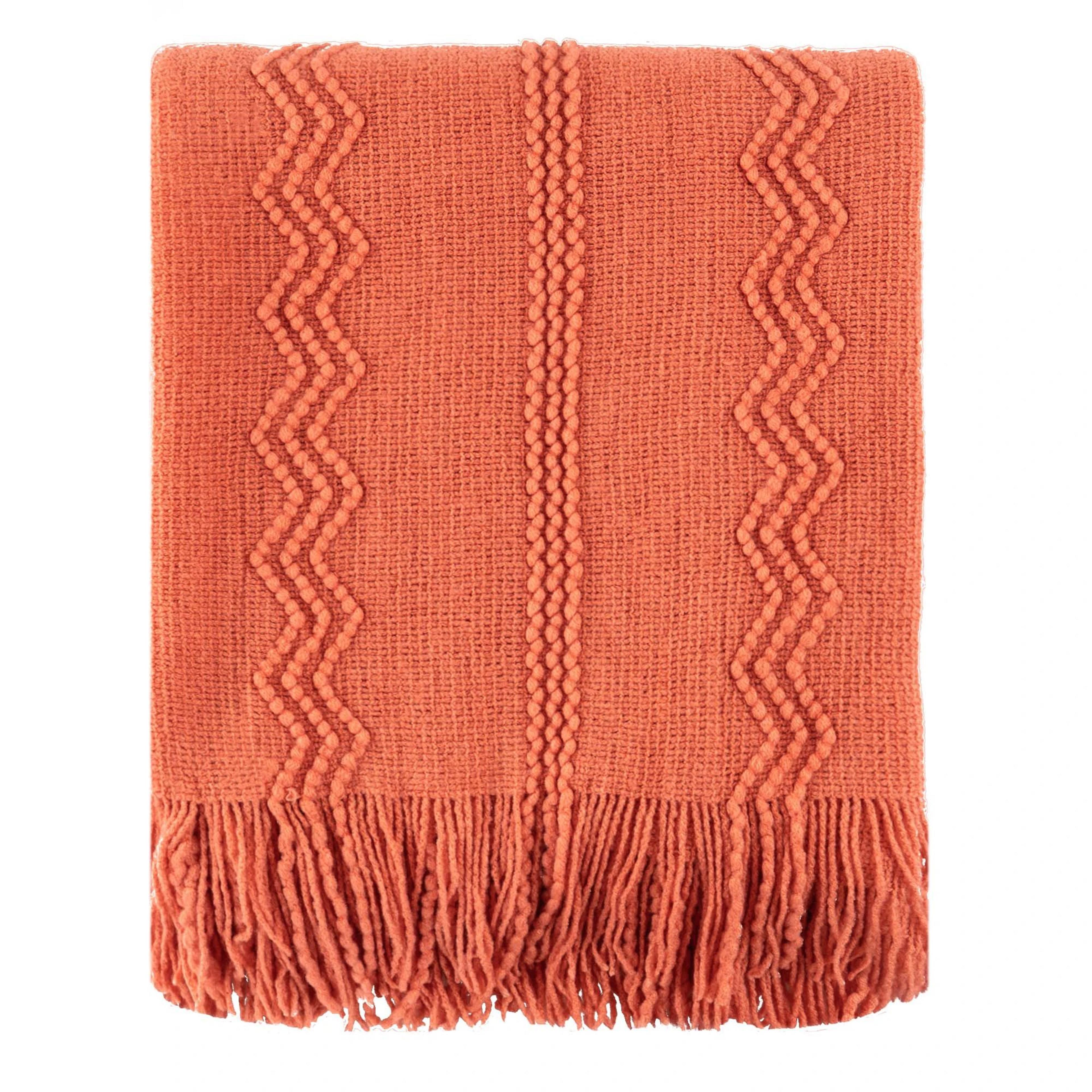 Caramel Geometric Knit Throw Blanket With Fringe For Couch And Bed 18