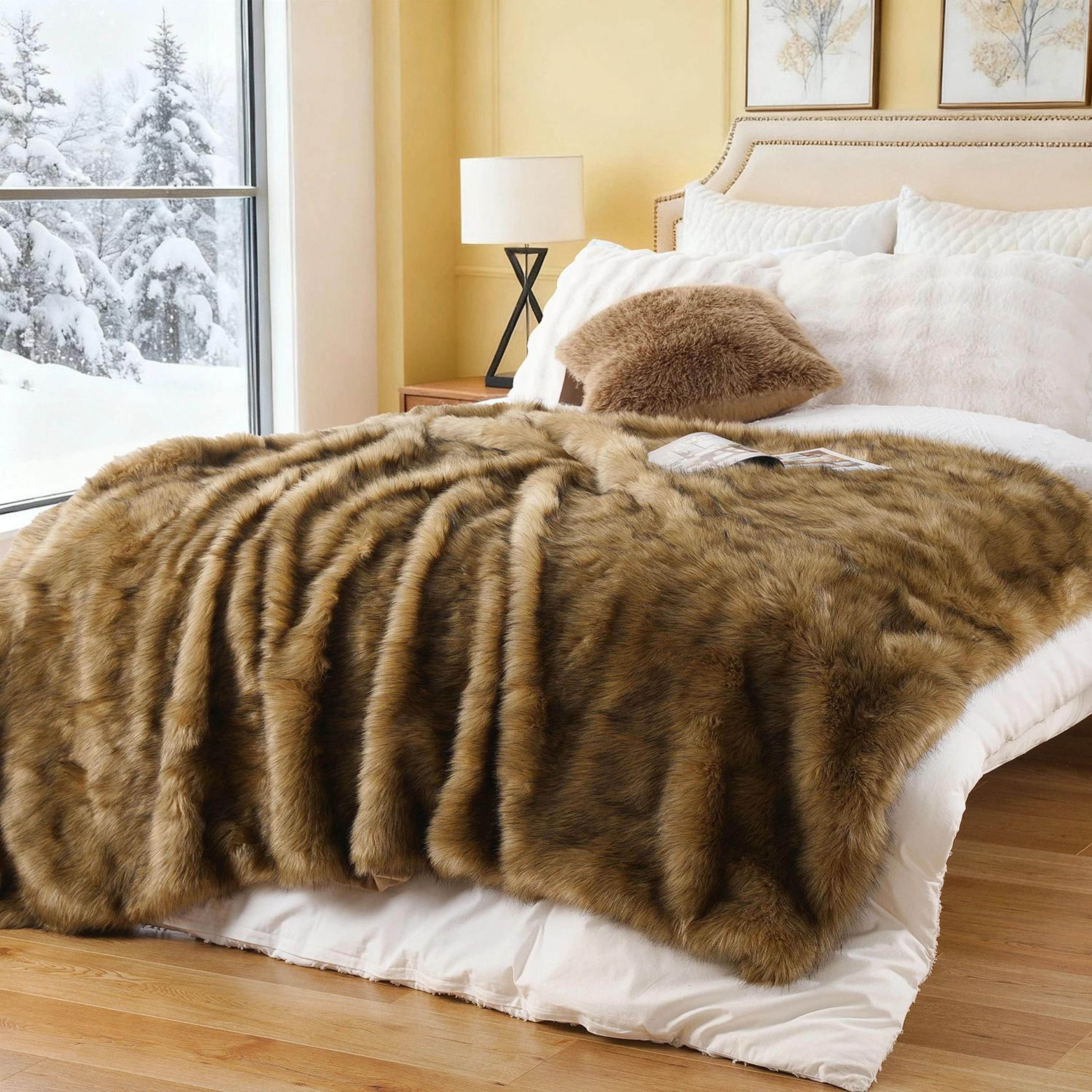 Luxury Faux Fur Throw Blanket Soft Fluffy Warm Blanket For Bed And Sofa 3