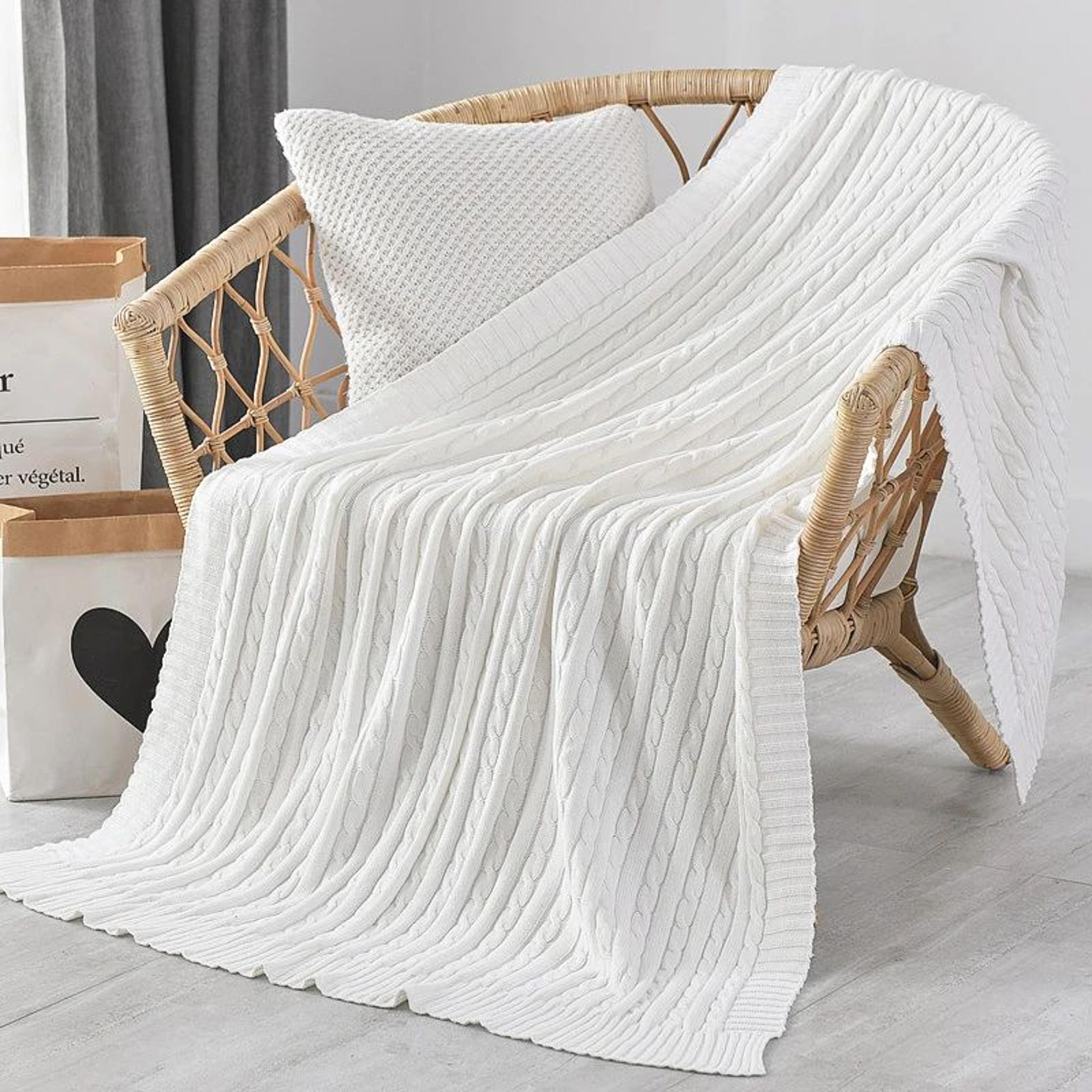 Cotton Cable Knit Throw Blanket Soft Cozy Decorative Bed And Sofa Blanket 9
