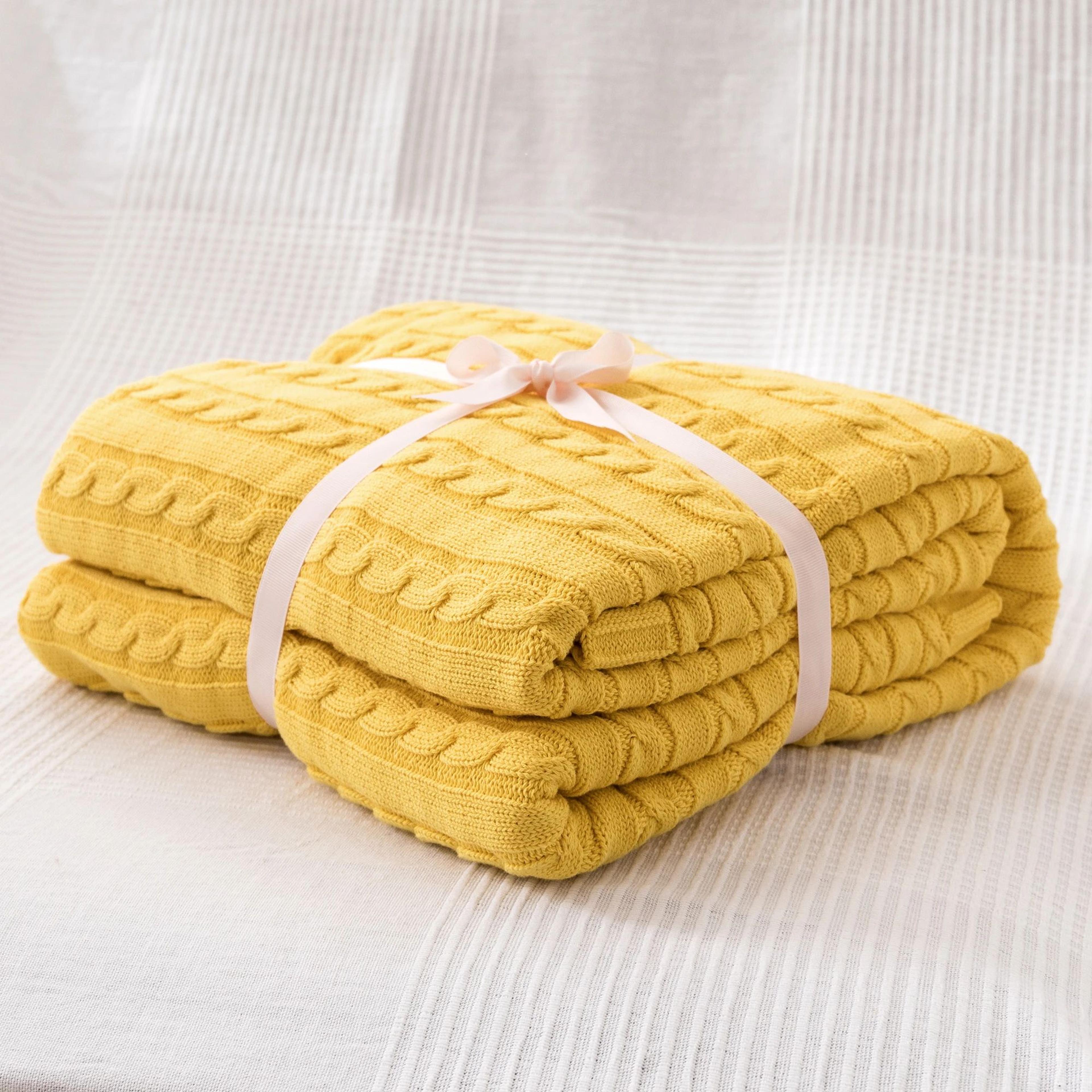 Cotton Cable Knit Throw Blanket Soft Cozy Decorative Bed And Sofa Blanket 6