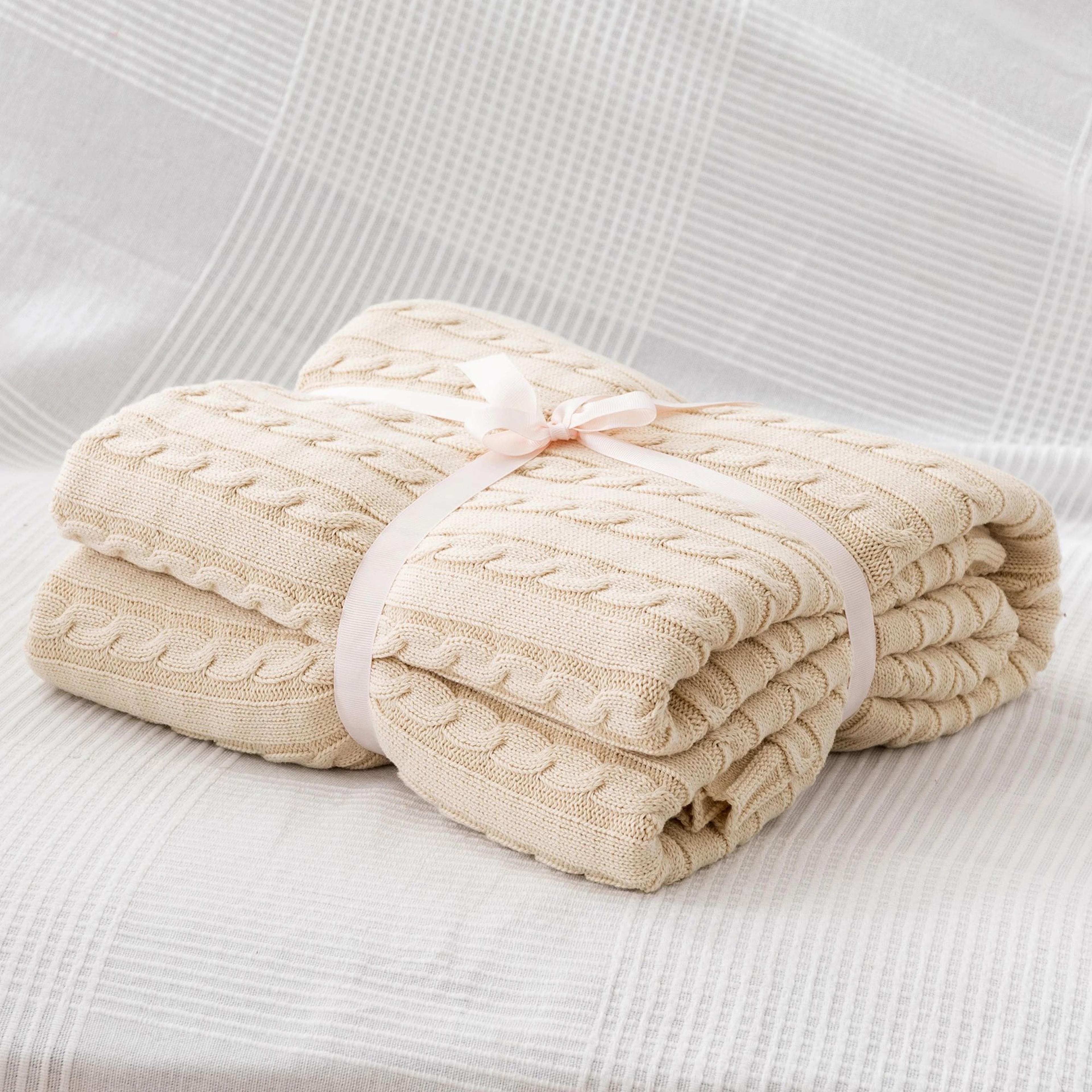 Cotton Cable Knit Throw Blanket Soft Cozy Decorative Bed And Sofa Blanket 14