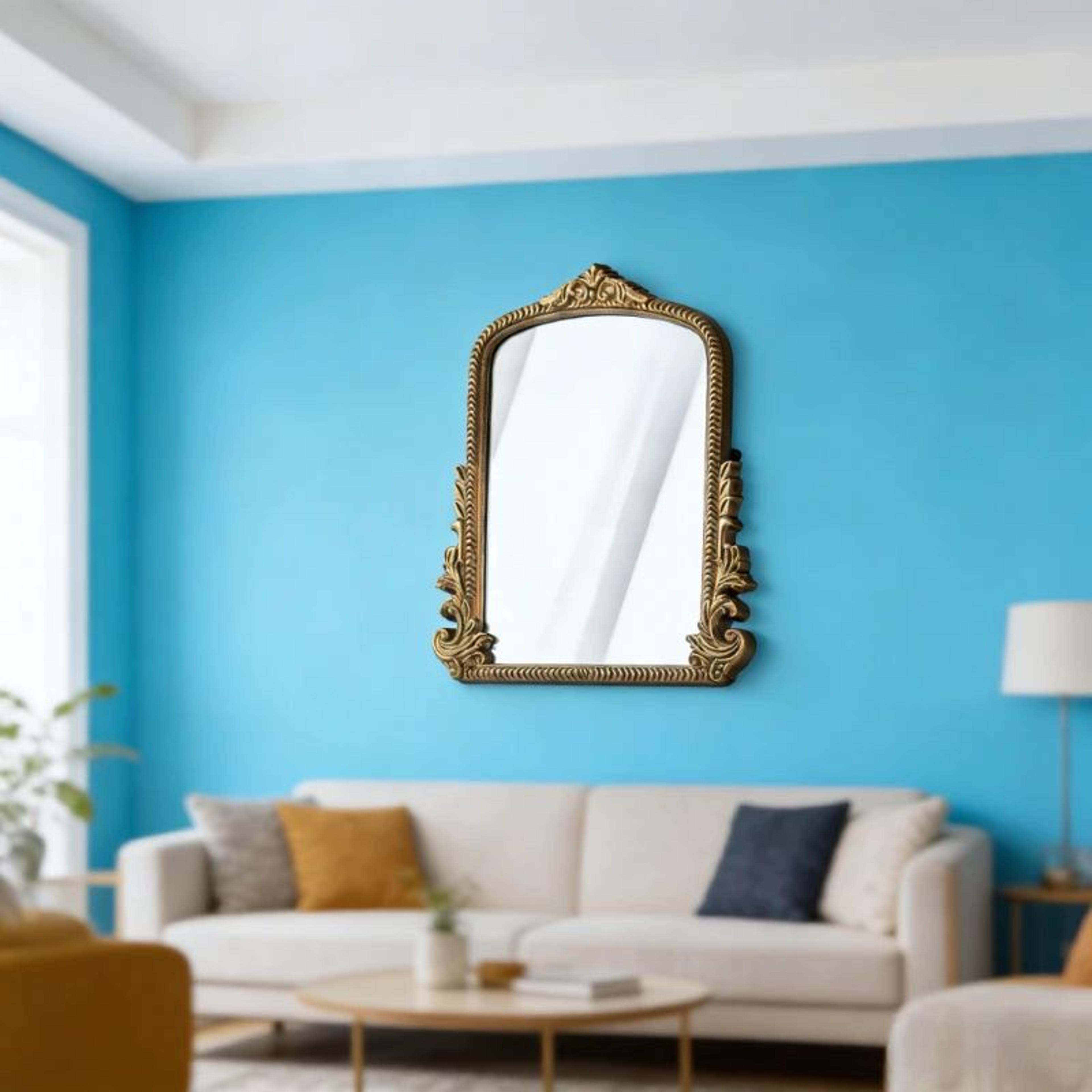 French Baroque Gold Arched Wall Mirror With Ornate Wooden Frame 2