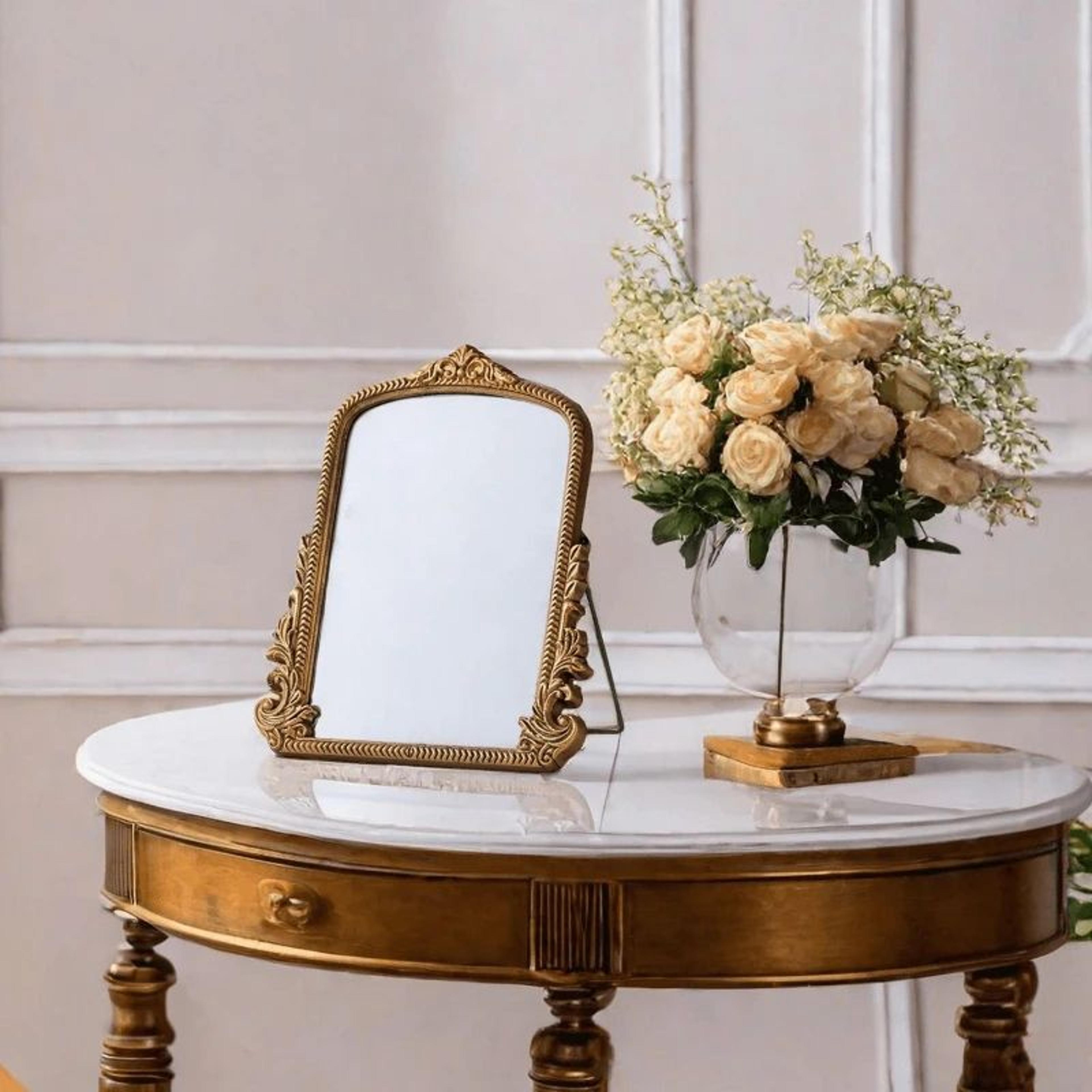 French Baroque Gold Arched Wall Mirror With Ornate Wooden Frame 1