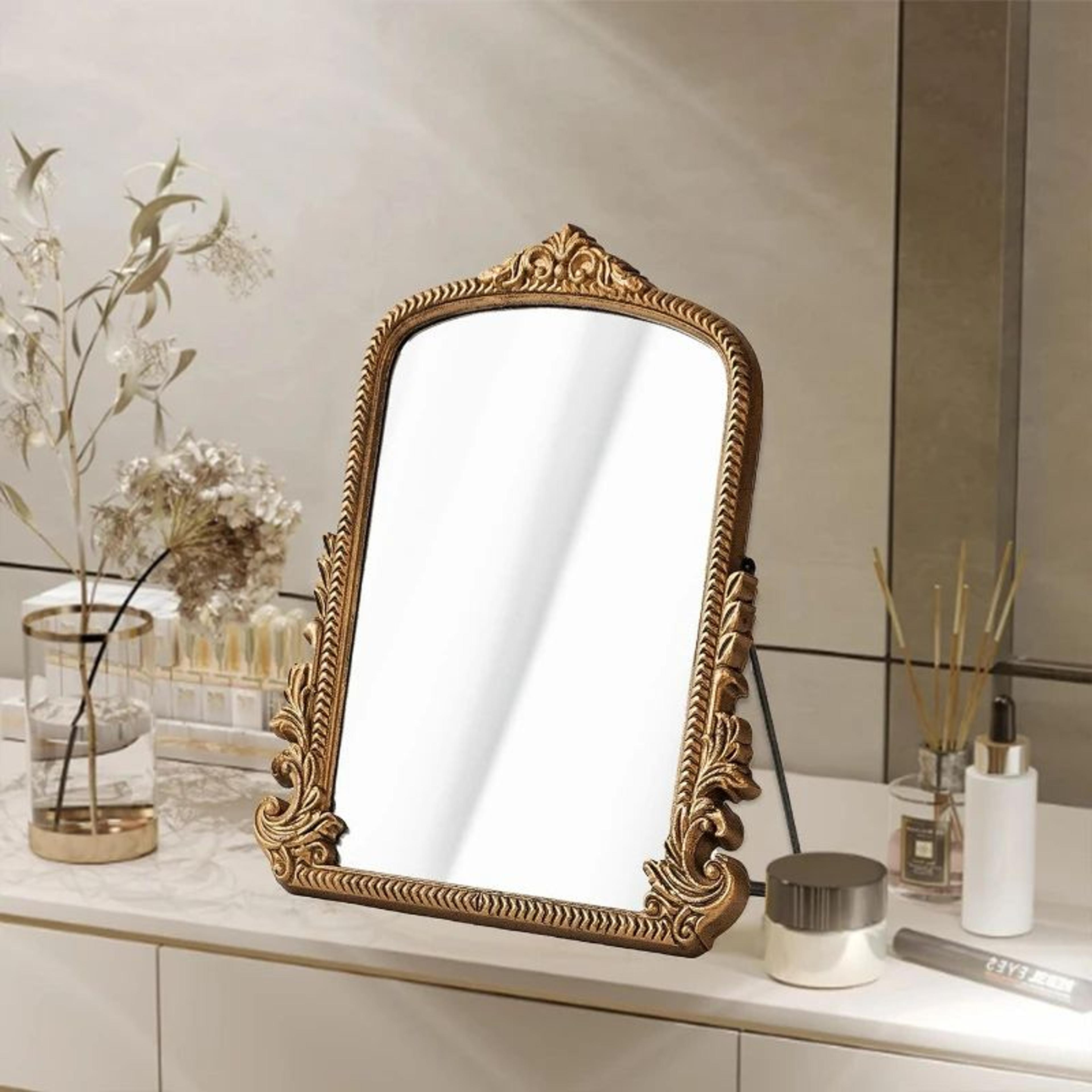 French Baroque Gold Arched Wall Mirror With Ornate Wooden Frame 4
