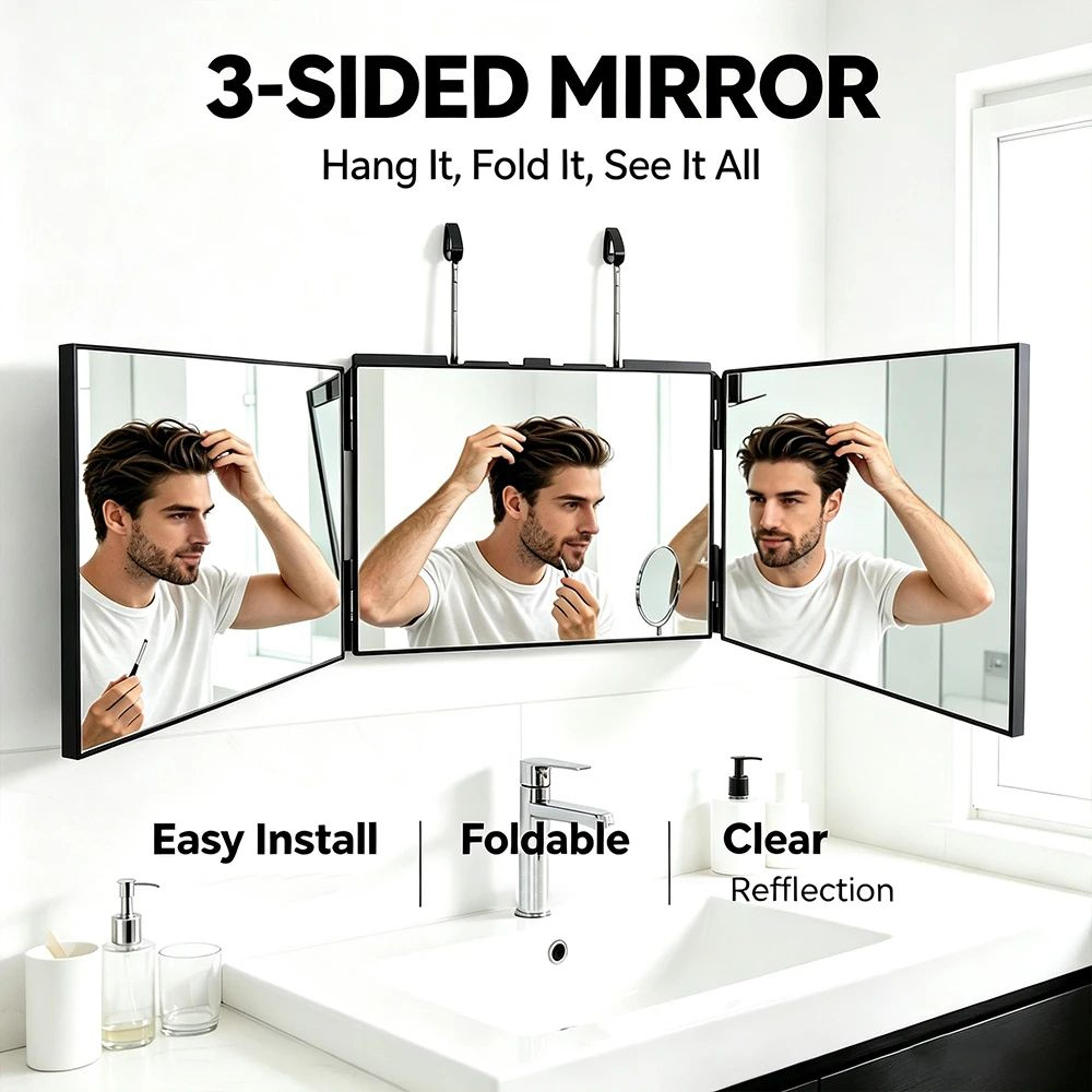 led 3-way self haircut mirror with adjustable hanging hook