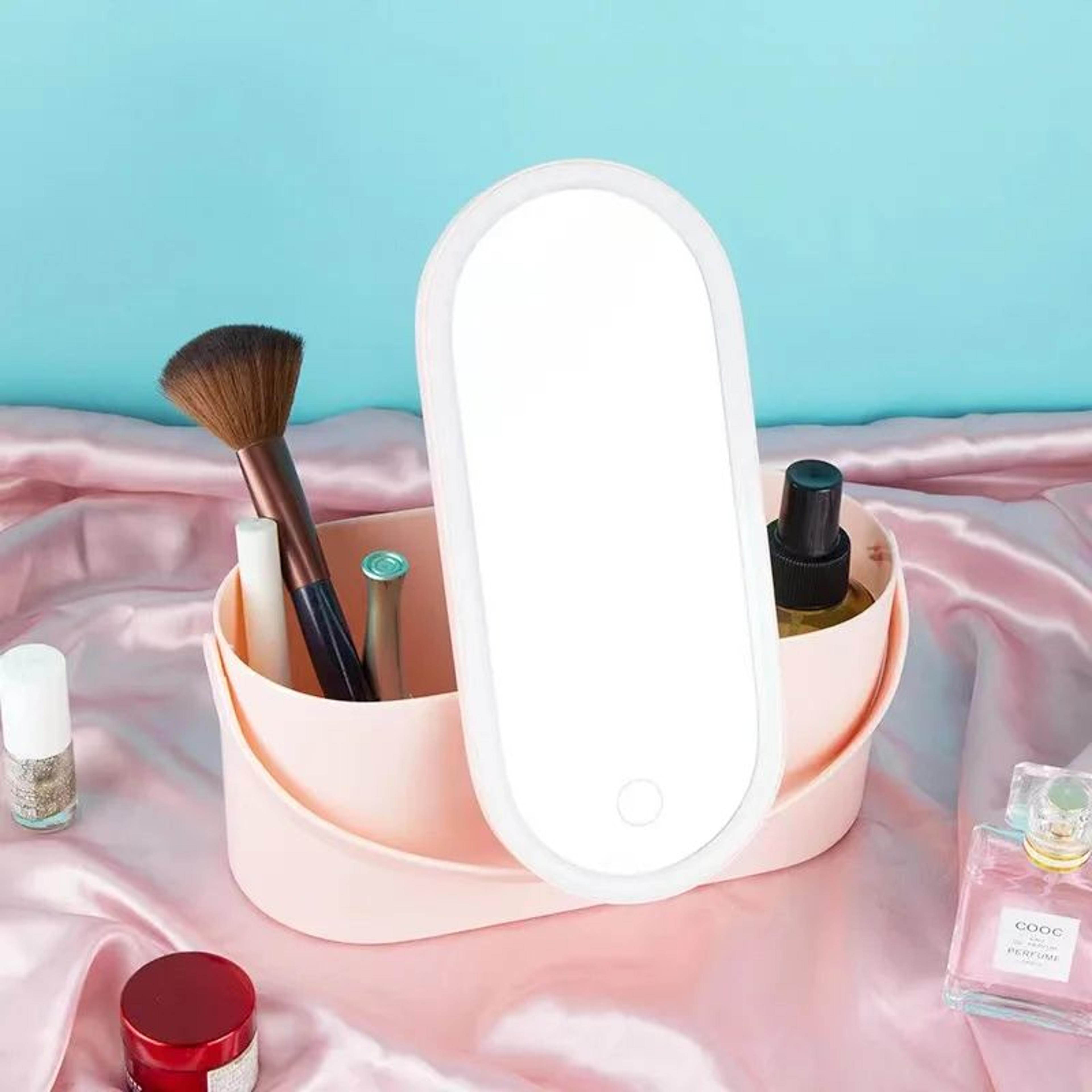 LED Lighted Mirror Makeup Organizer Case  Portable Cosmetic Storage Box 1