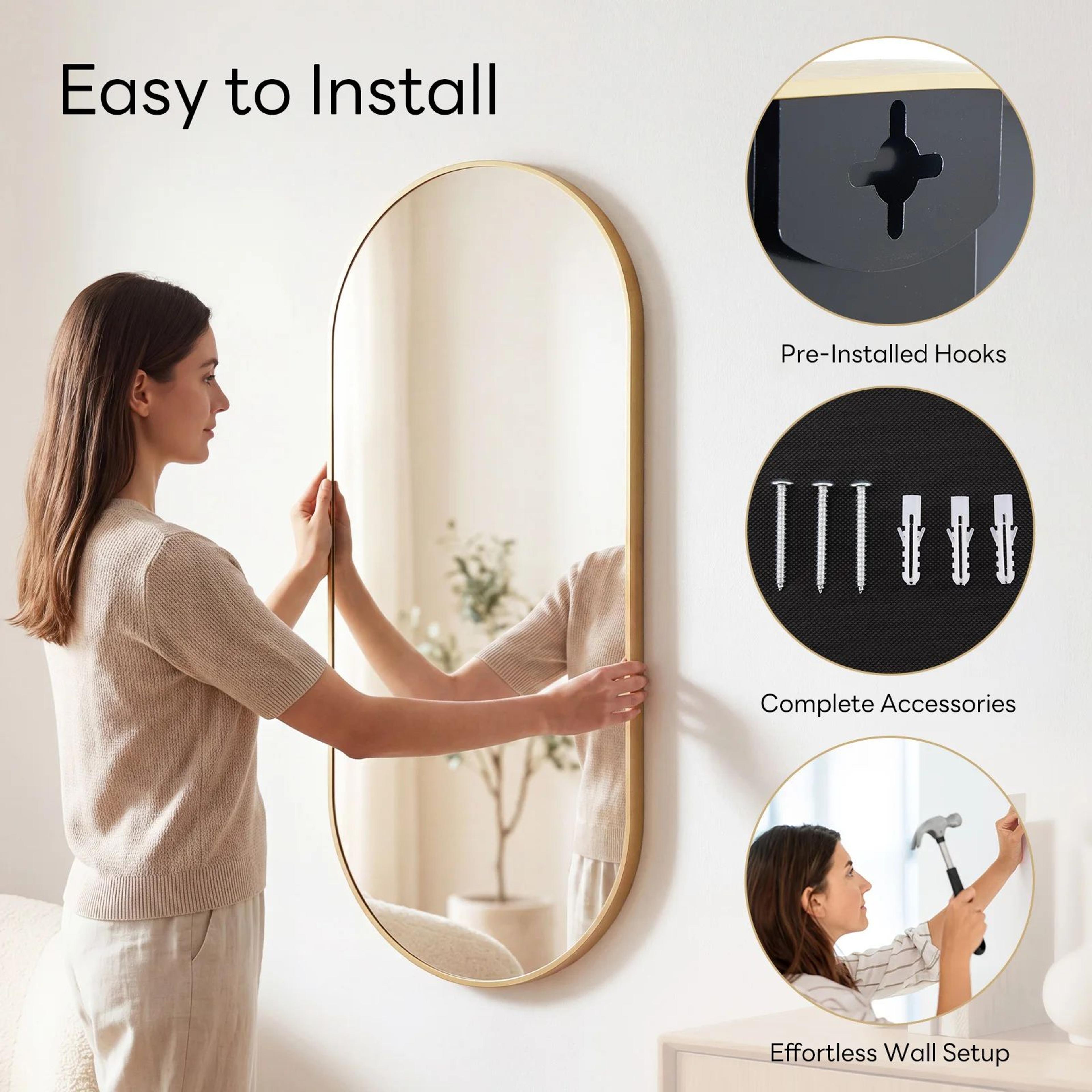 Modern Oval Metal Frame Wall Mirror With Tempered Glass For Bedroom And Living Room 7