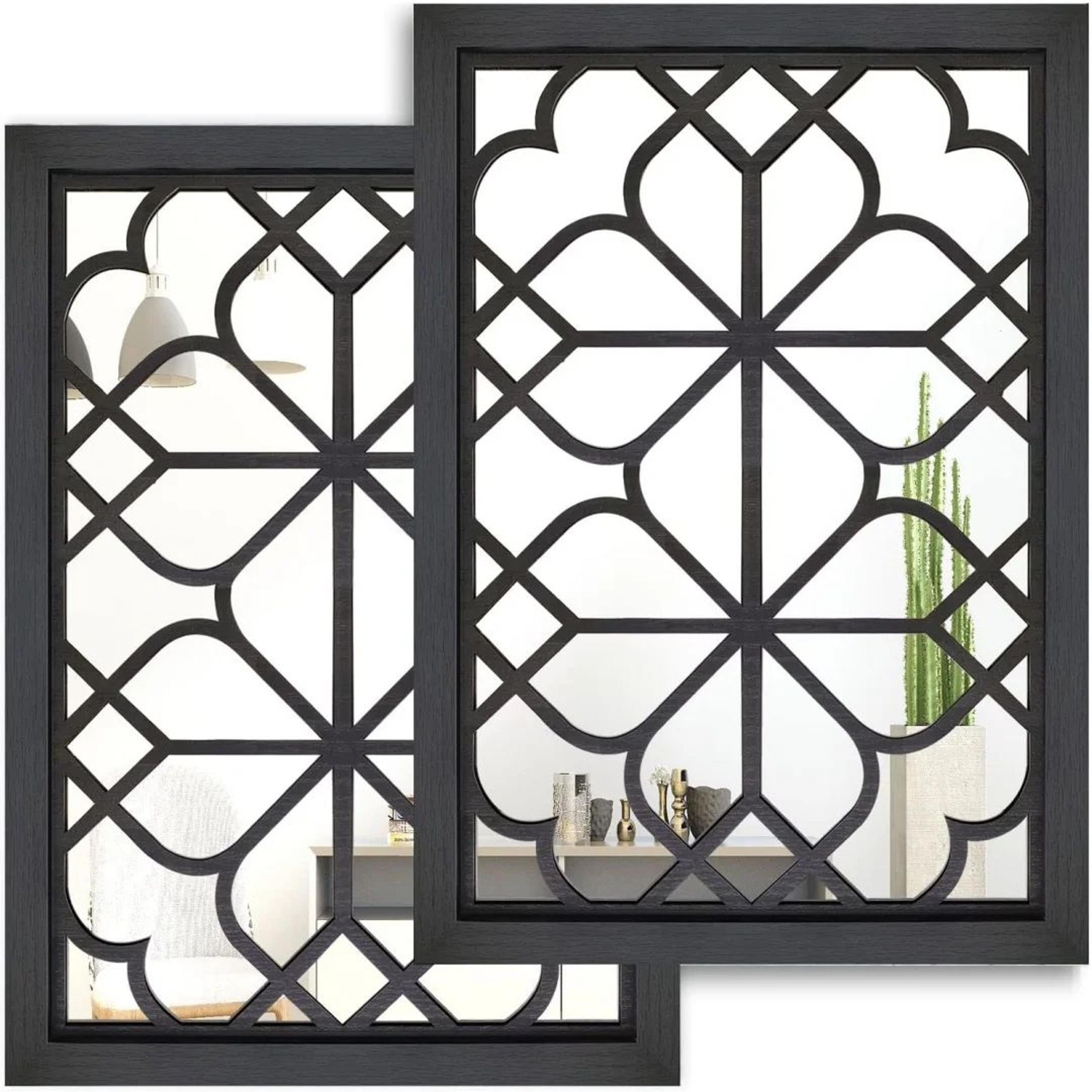 2Piece Retro Wooden Acrylic Wall Mirror Set For Rustic Home Decor 11