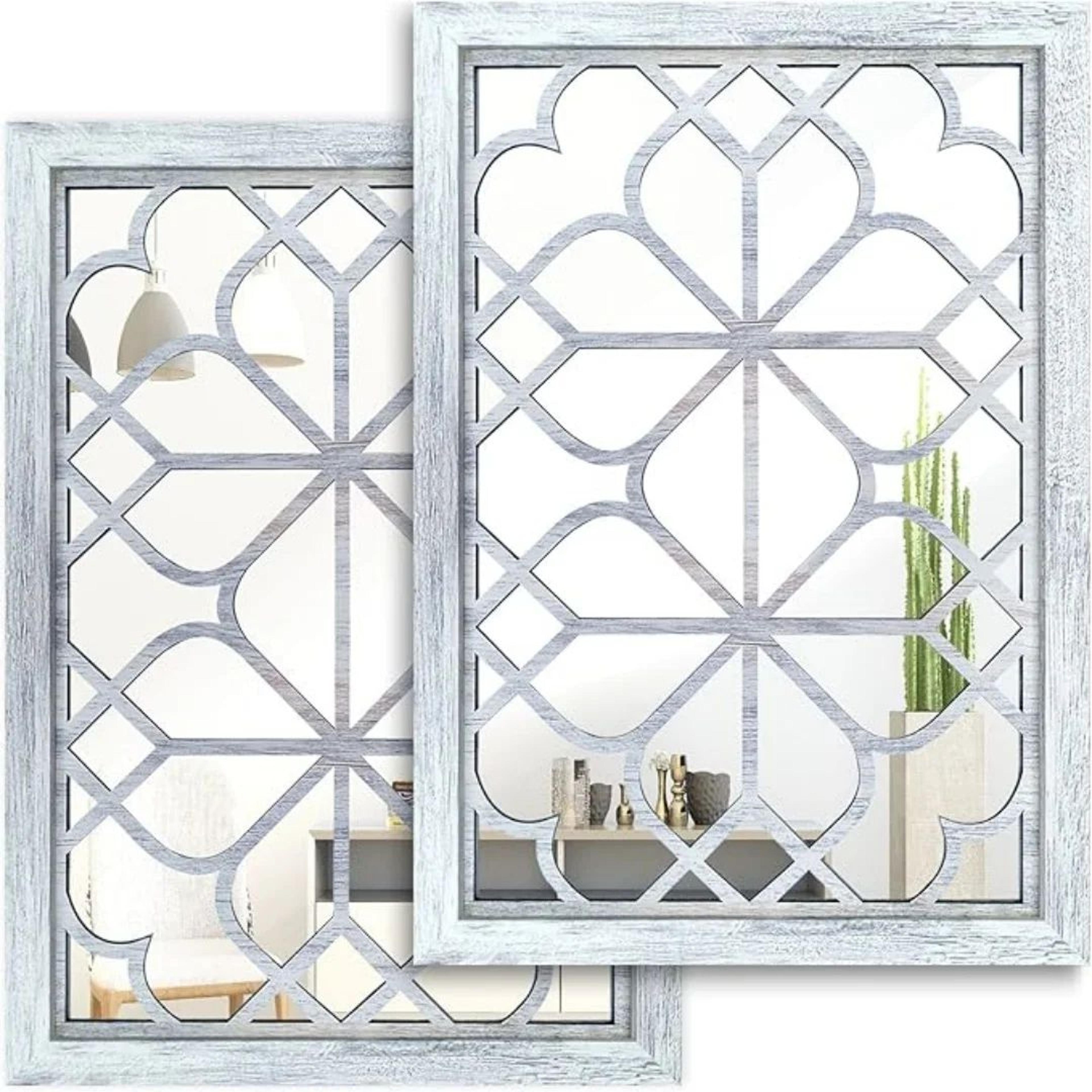 2Piece Retro Wooden Acrylic Wall Mirror Set For Rustic Home Decor 13