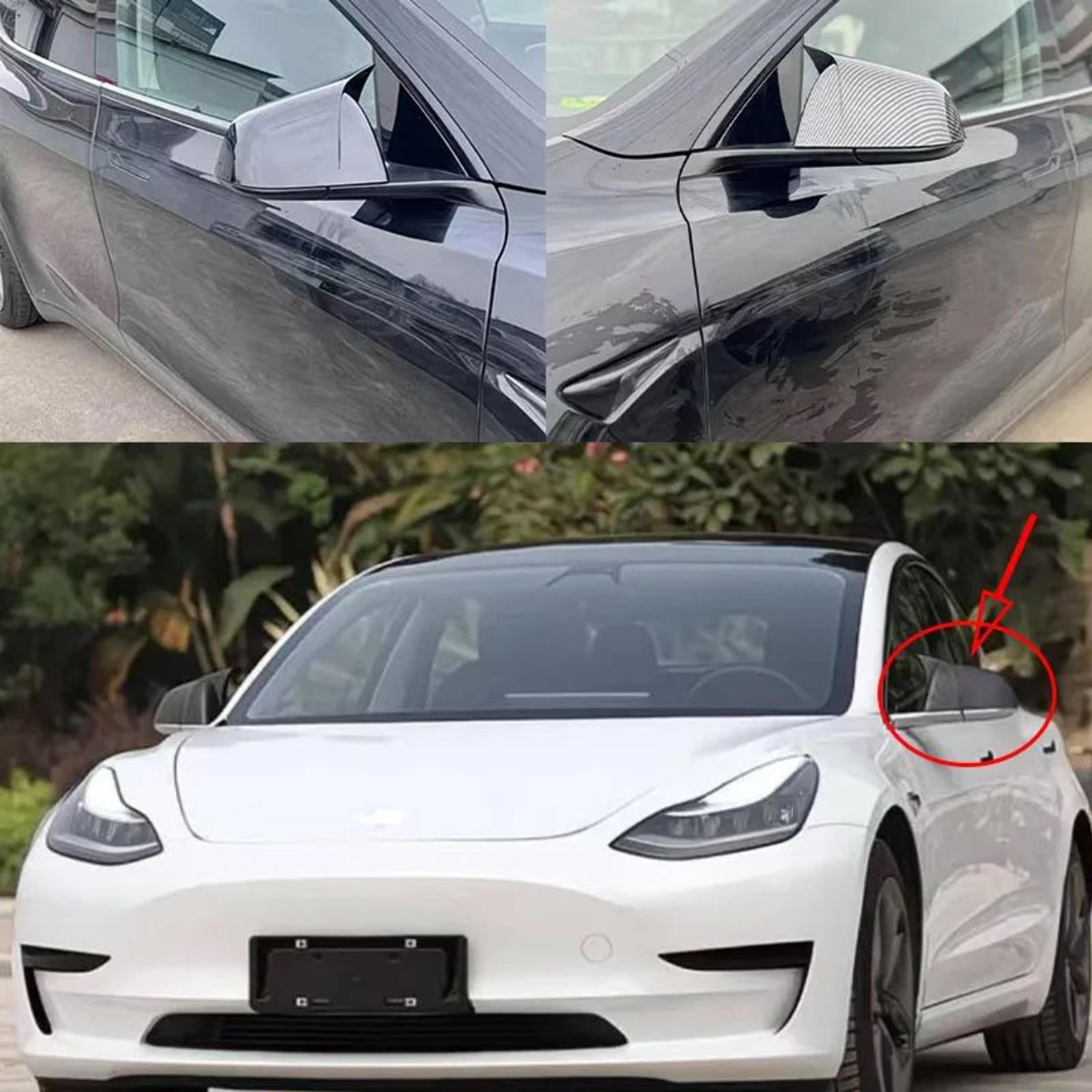 tesla model 3 horn style mirror covers gloss black exterior overlay 2021-2024