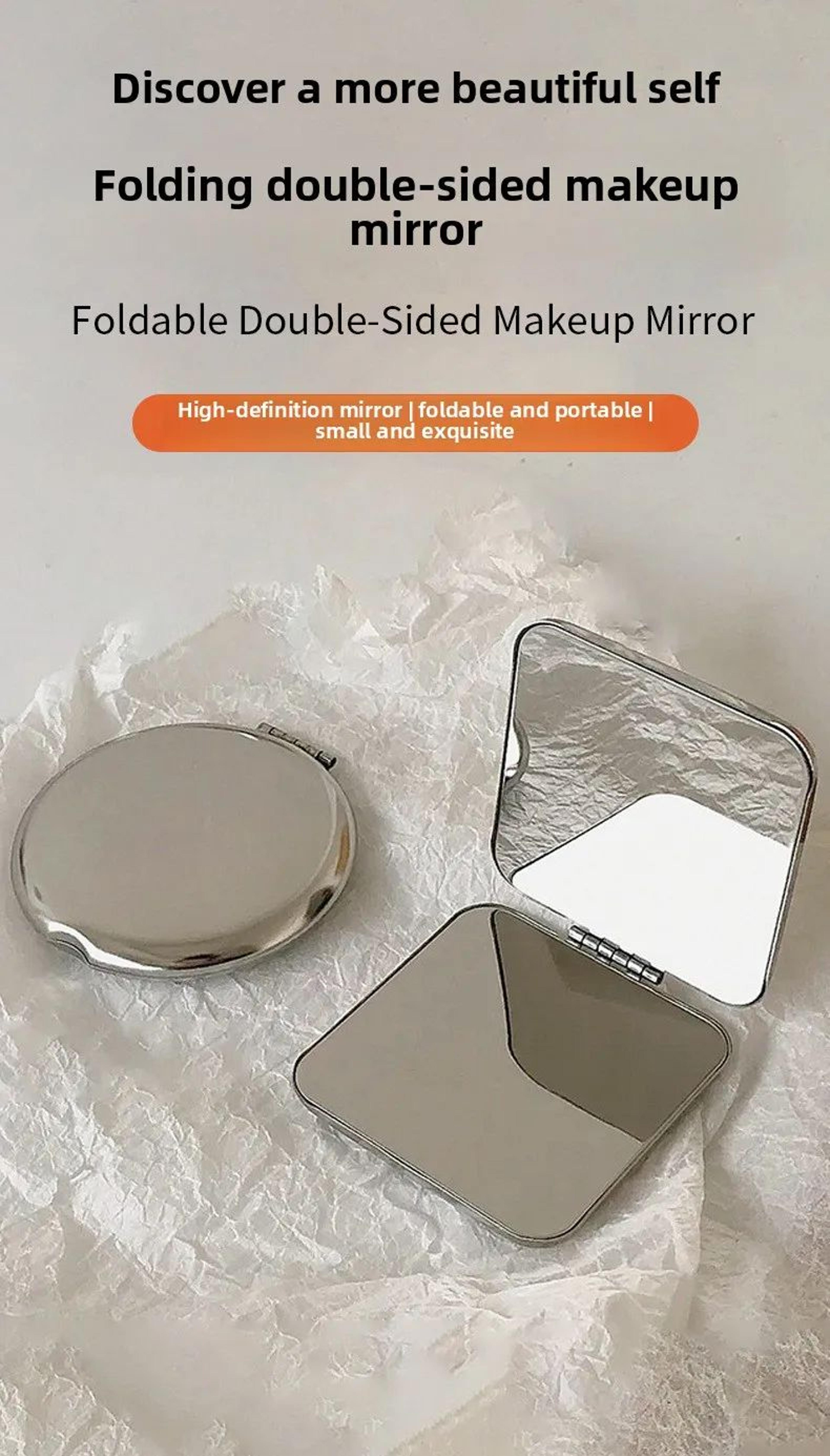 Stainless Steel DoubleSided Compact Mirror Portable Folding Pocket Mirror 2