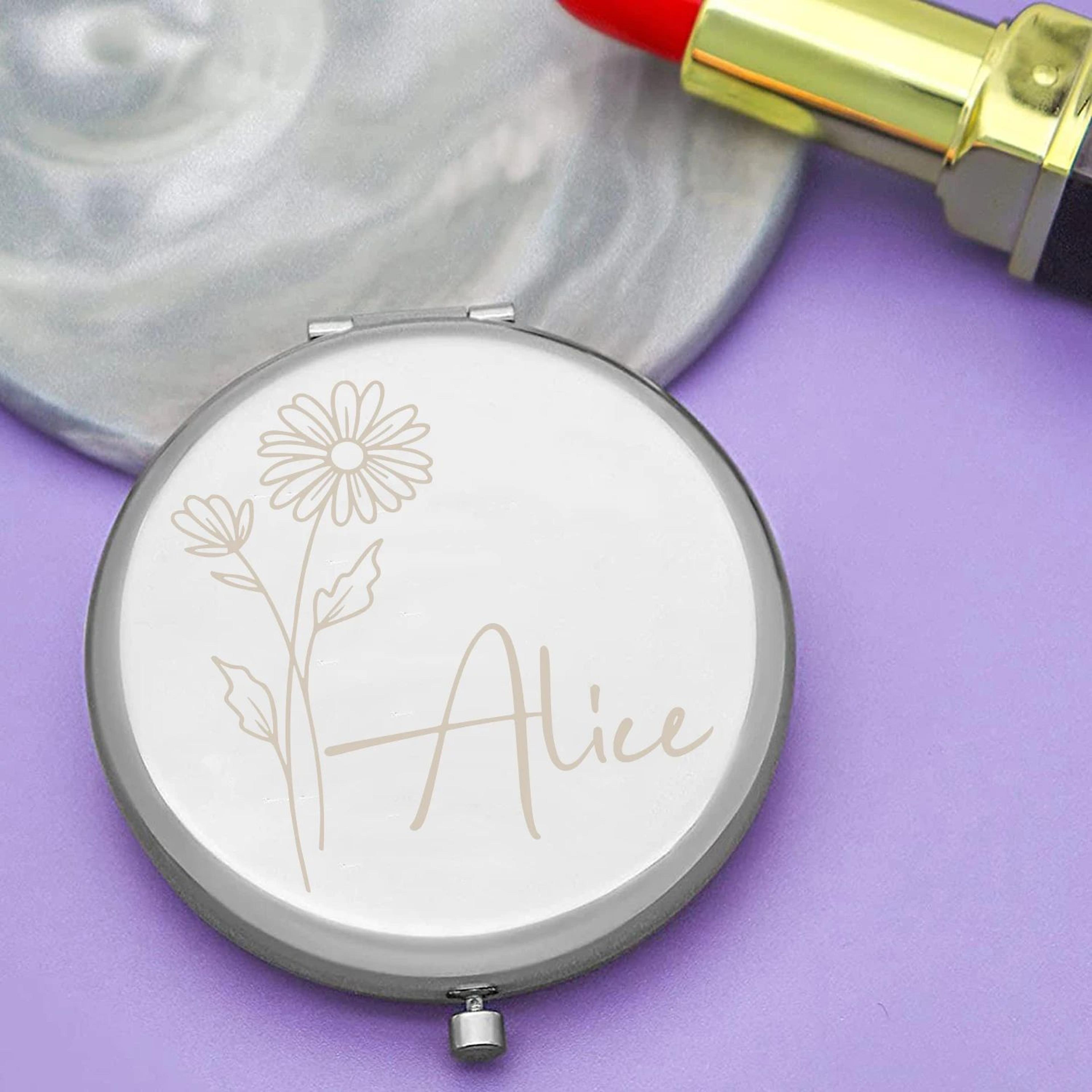 Personalized Floral Engraved Compact Mirror Wedding And Bridesmaid Gift 5