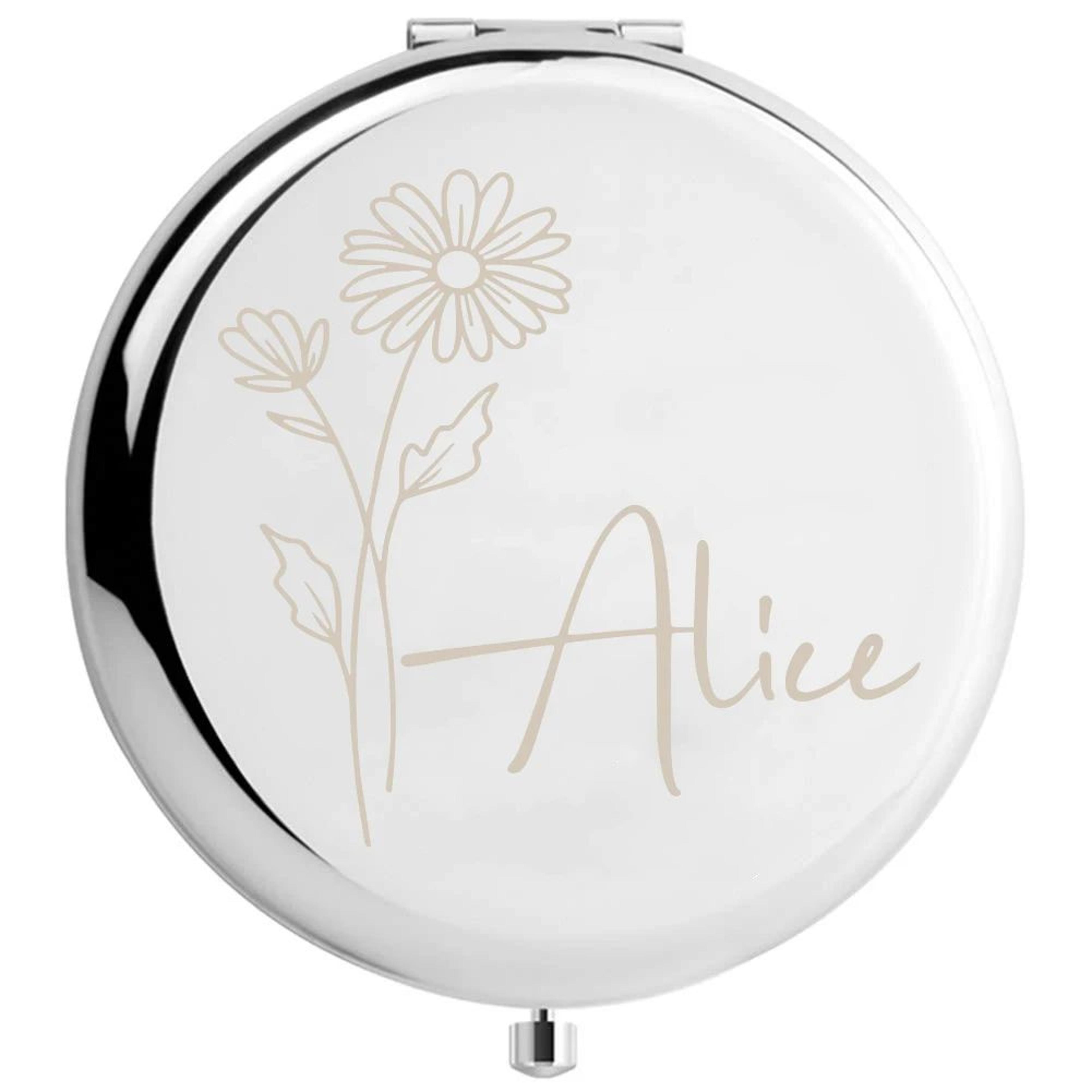 Personalized Floral Engraved Compact Mirror Wedding And Bridesmaid Gift 2