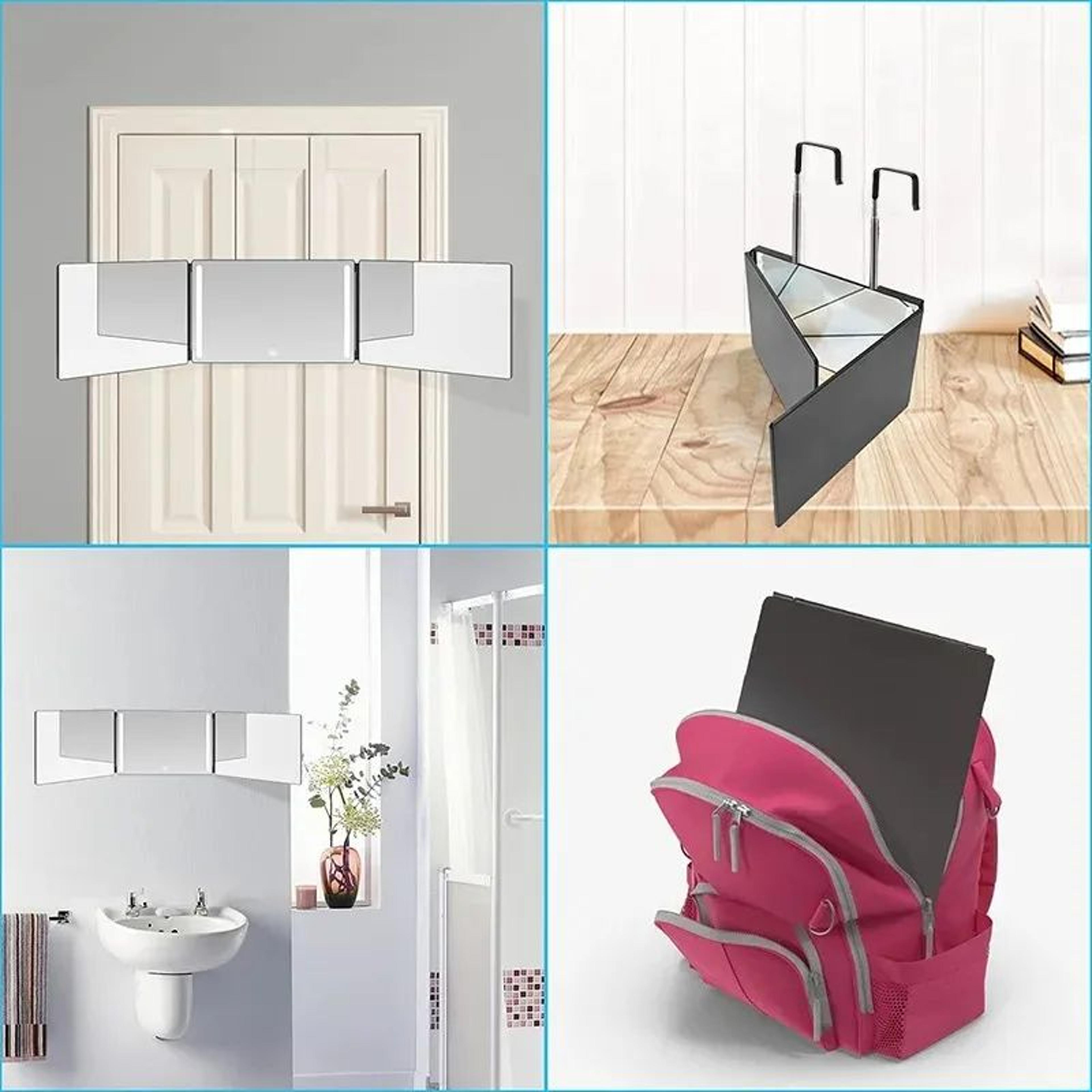 360 Degree 3Way Self Haircut Mirror With Adjustable Hanging Hooks 3