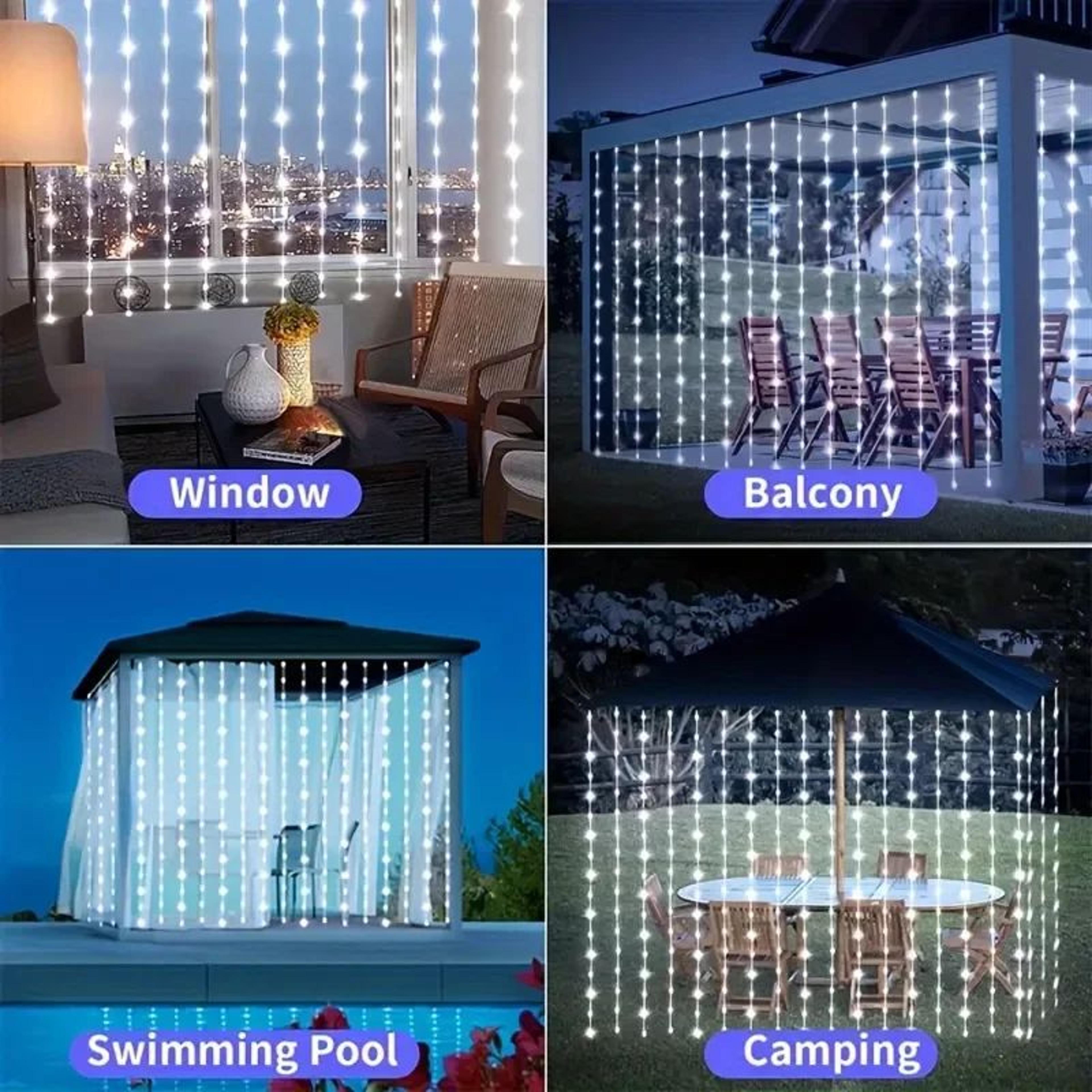 Solar Curtain String Lights 8 Modes Waterproof Outdoor Fairy Lights 2