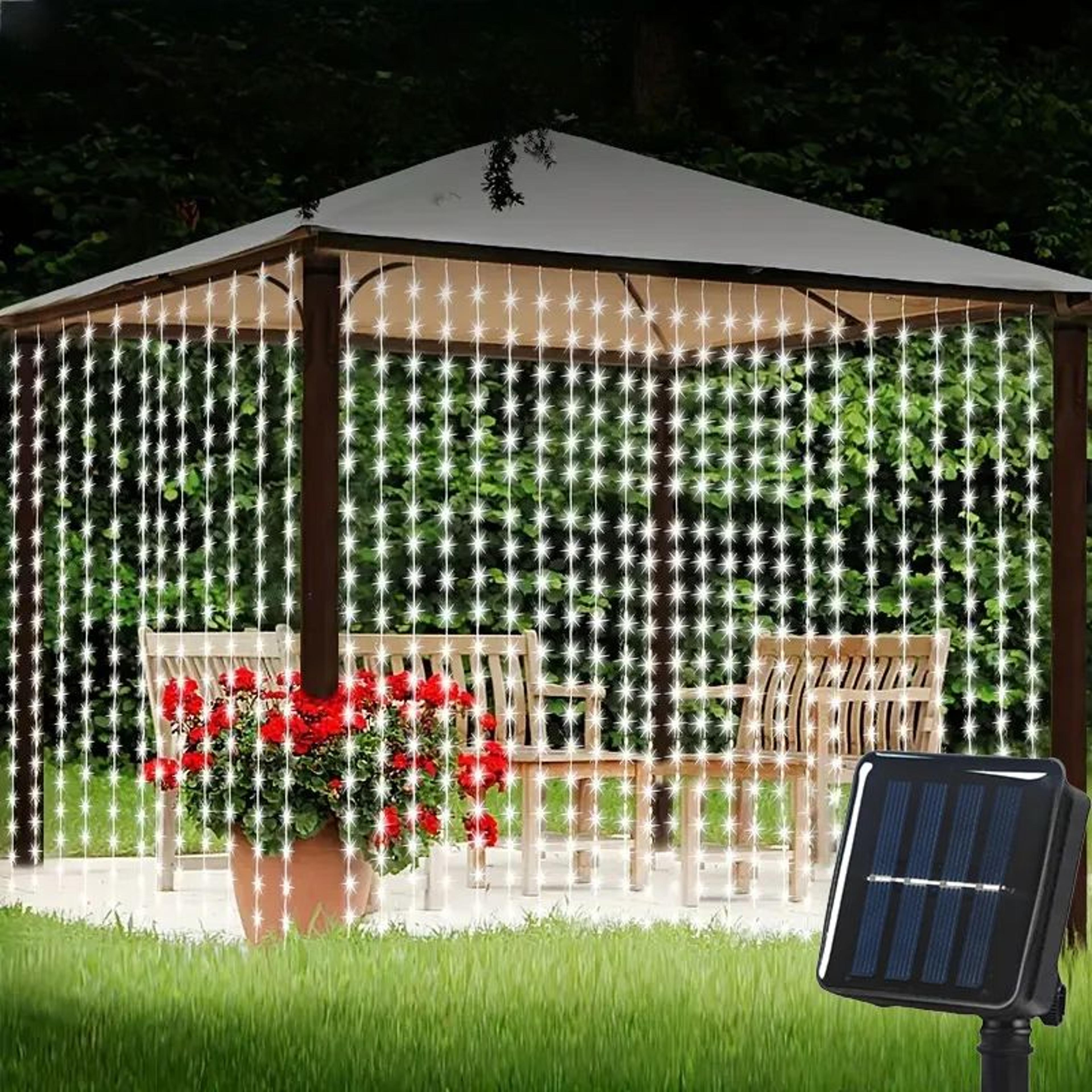 Solar Curtain String Lights 8 Modes Waterproof Outdoor Fairy Lights 7