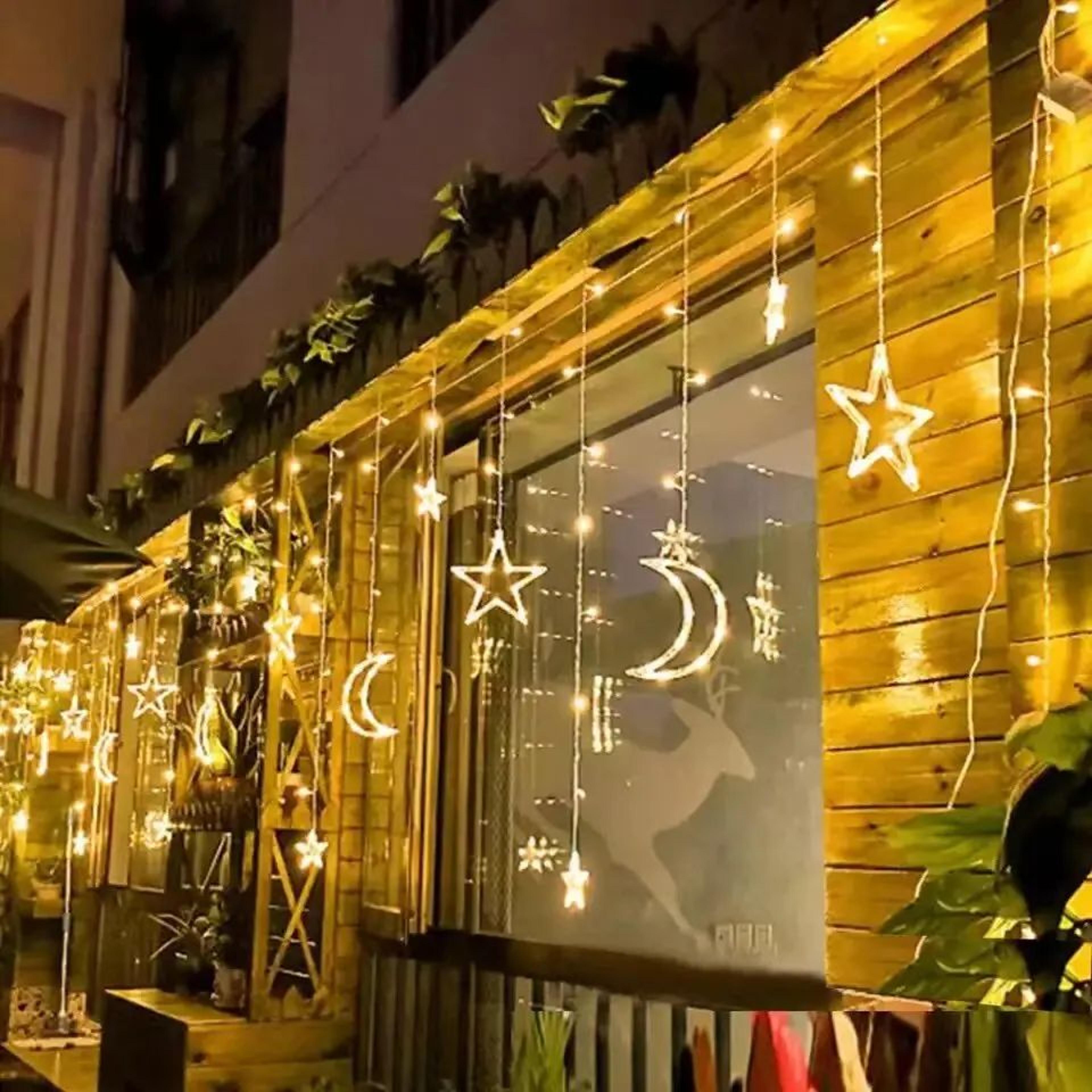 Moon And Star LED Curtain Lights Christmas Fairy Garland For Window And Holiday Decor 2