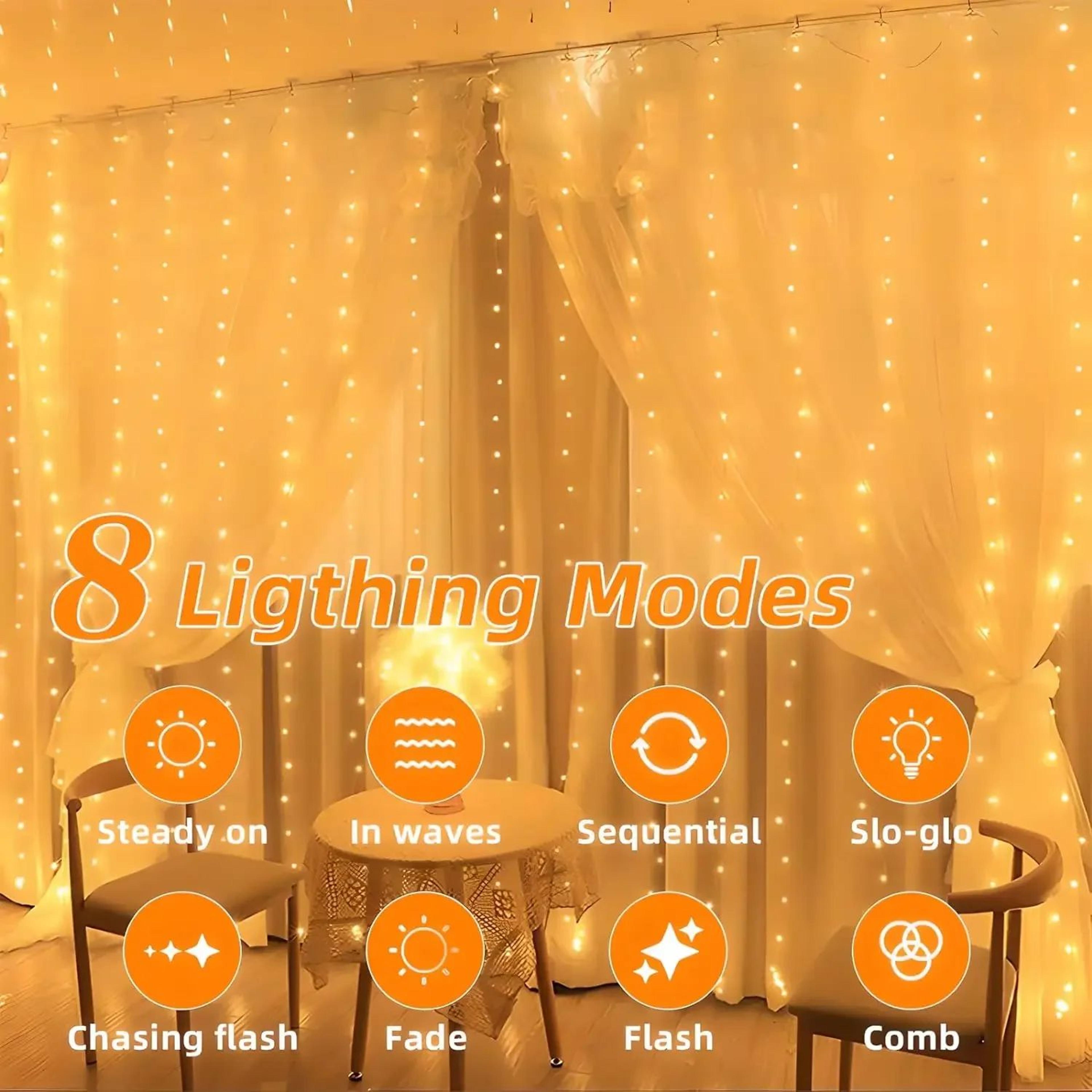 300 LED Solar Curtain Lights Waterproof Outdoor Fairy Garland With 8 Lighting Modes 2