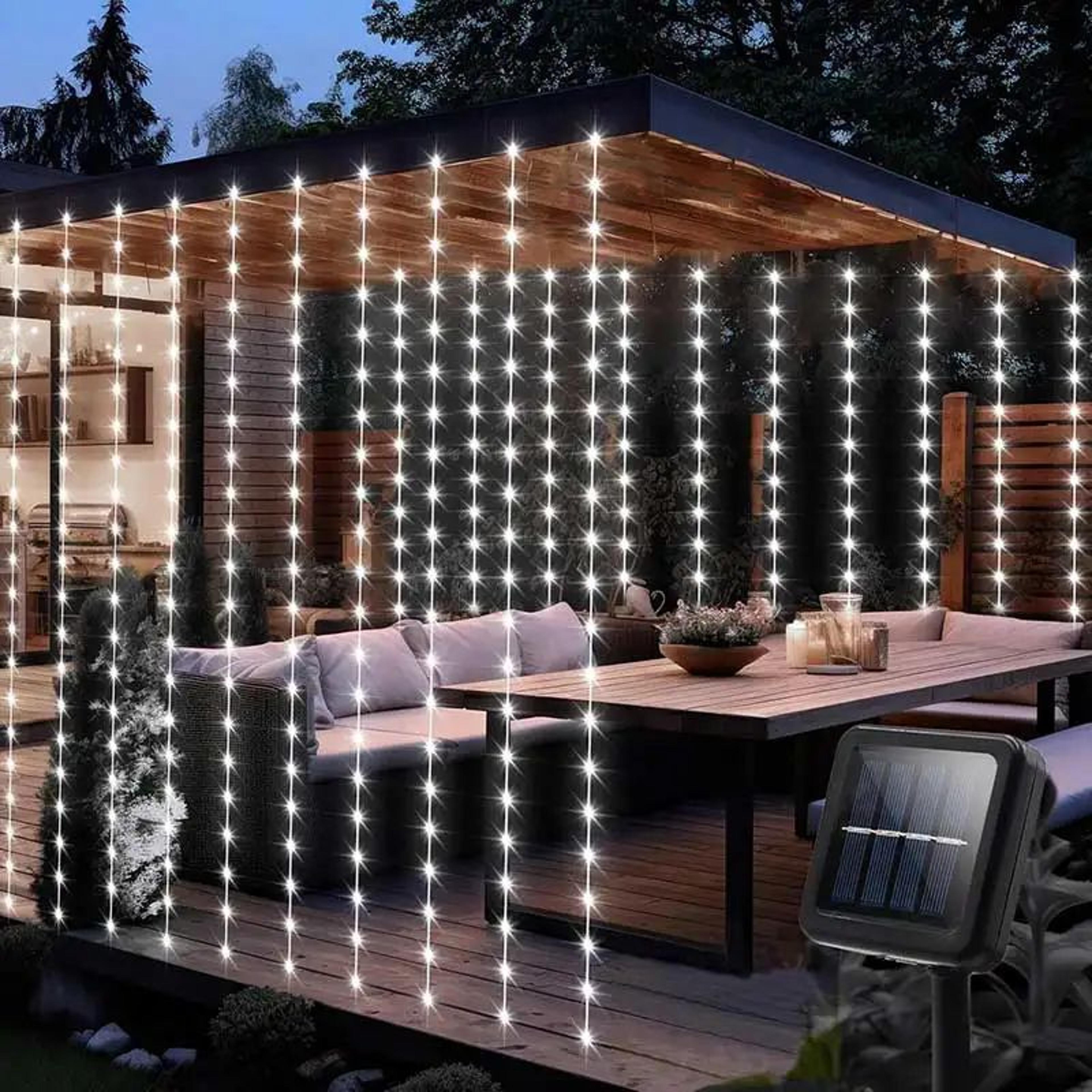 300 LED Solar Curtain Lights Waterproof Outdoor Fairy Garland With 8 Lighting Modes 7