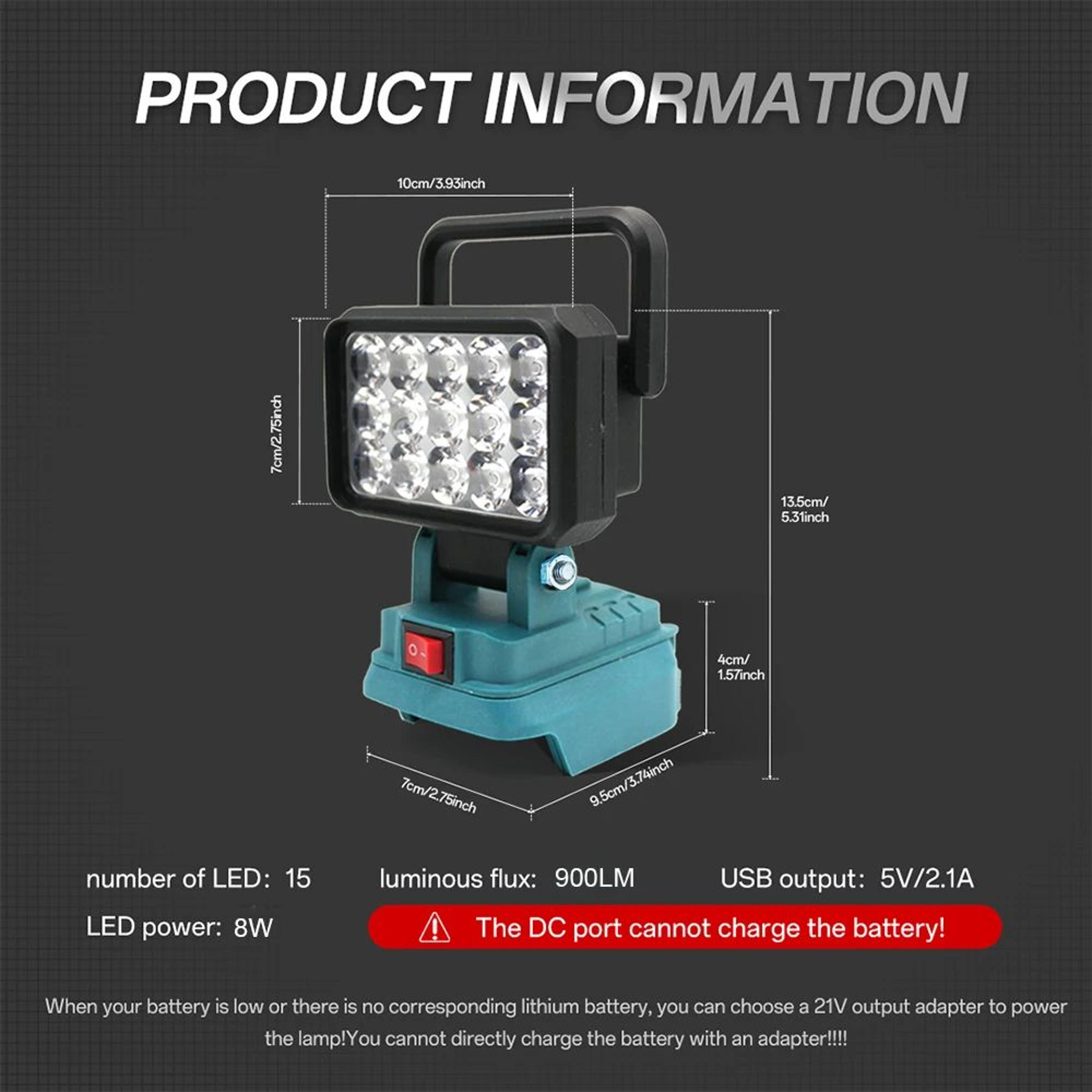 15 LED Cordless Work Light With USB Power Bank For Tool Batteries 8