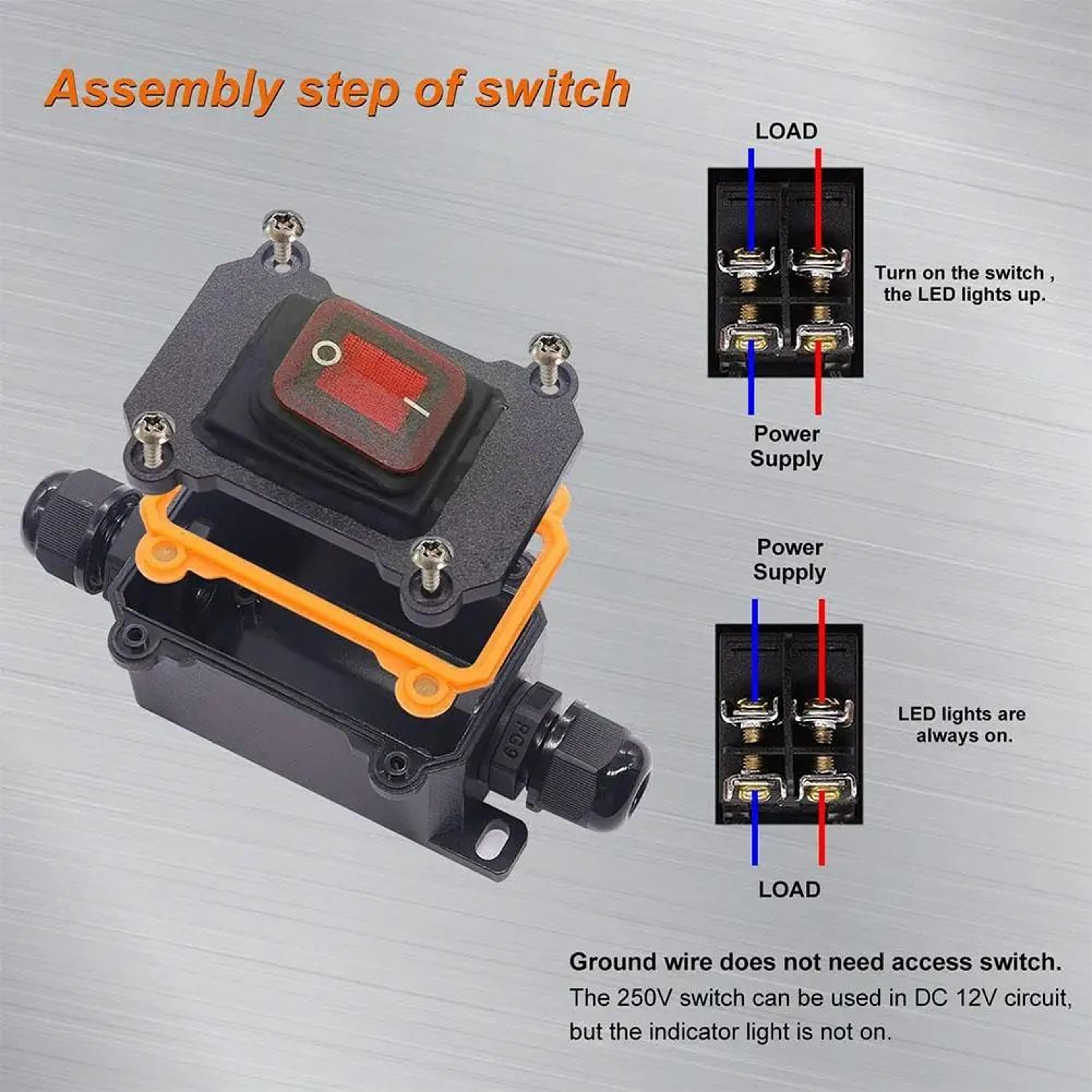 20A Waterproof Inline Rocker Switch IP67 For 12V24V DC And 110V220V AC 2