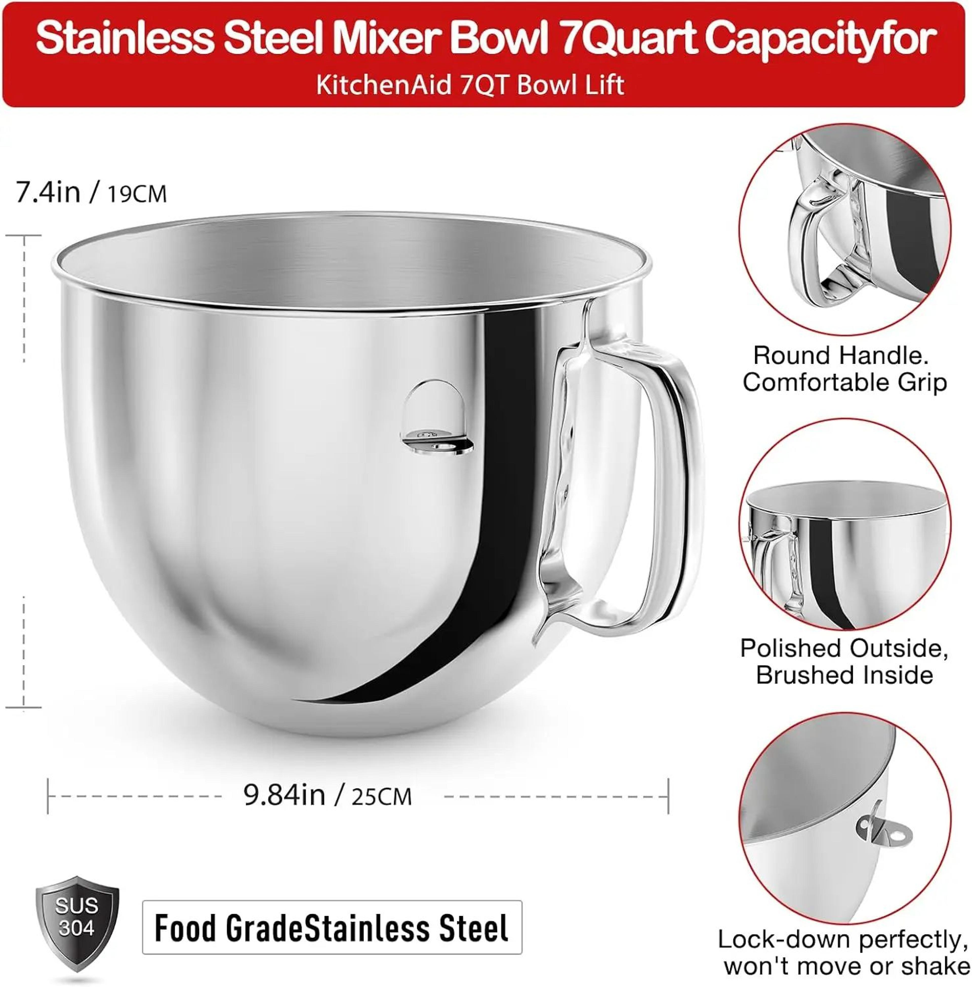 7 quart stainless steel bowl-lift mixer bowl with handle