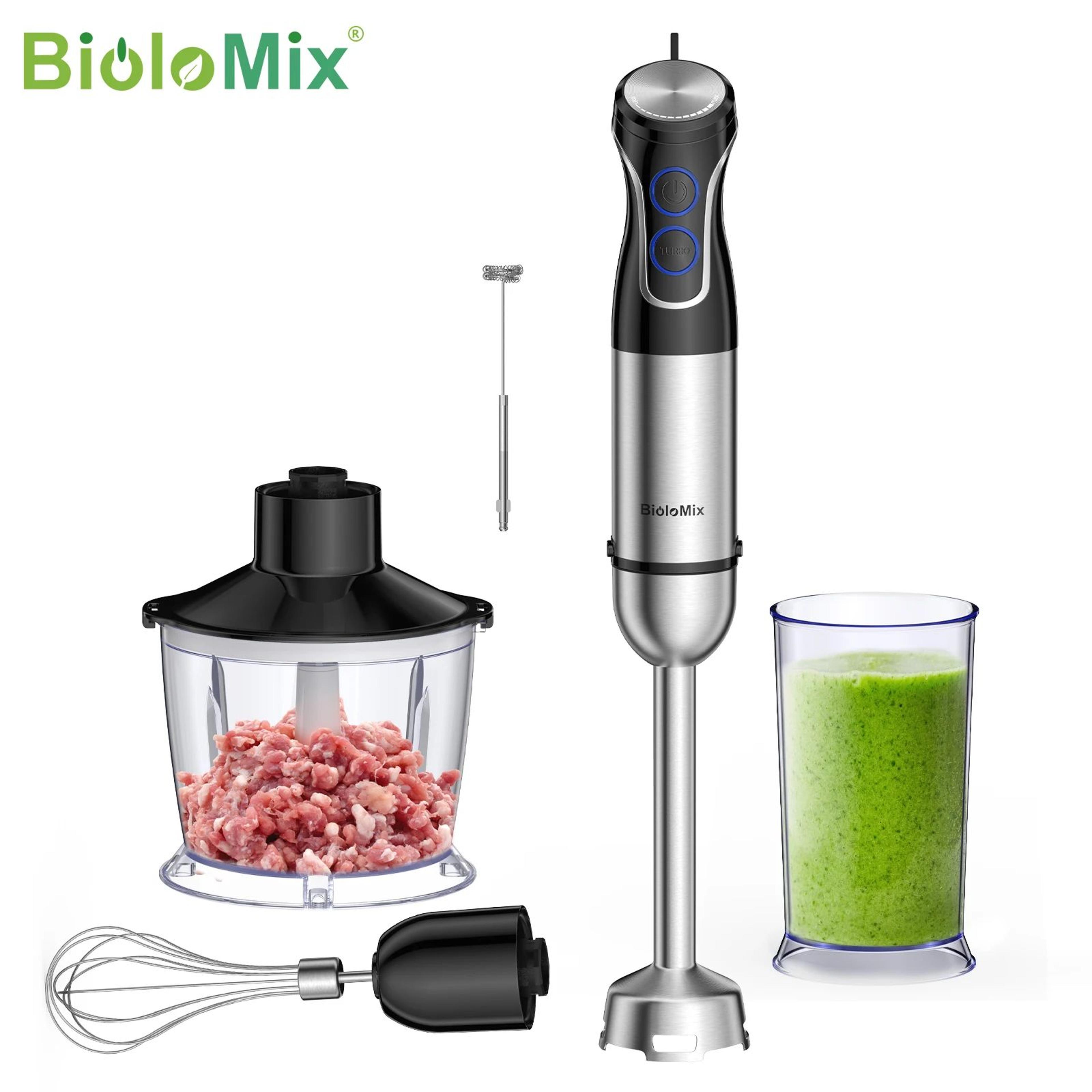 biolomix 5-in-1 1500w immersion hand blender with chopper, whisk and frother