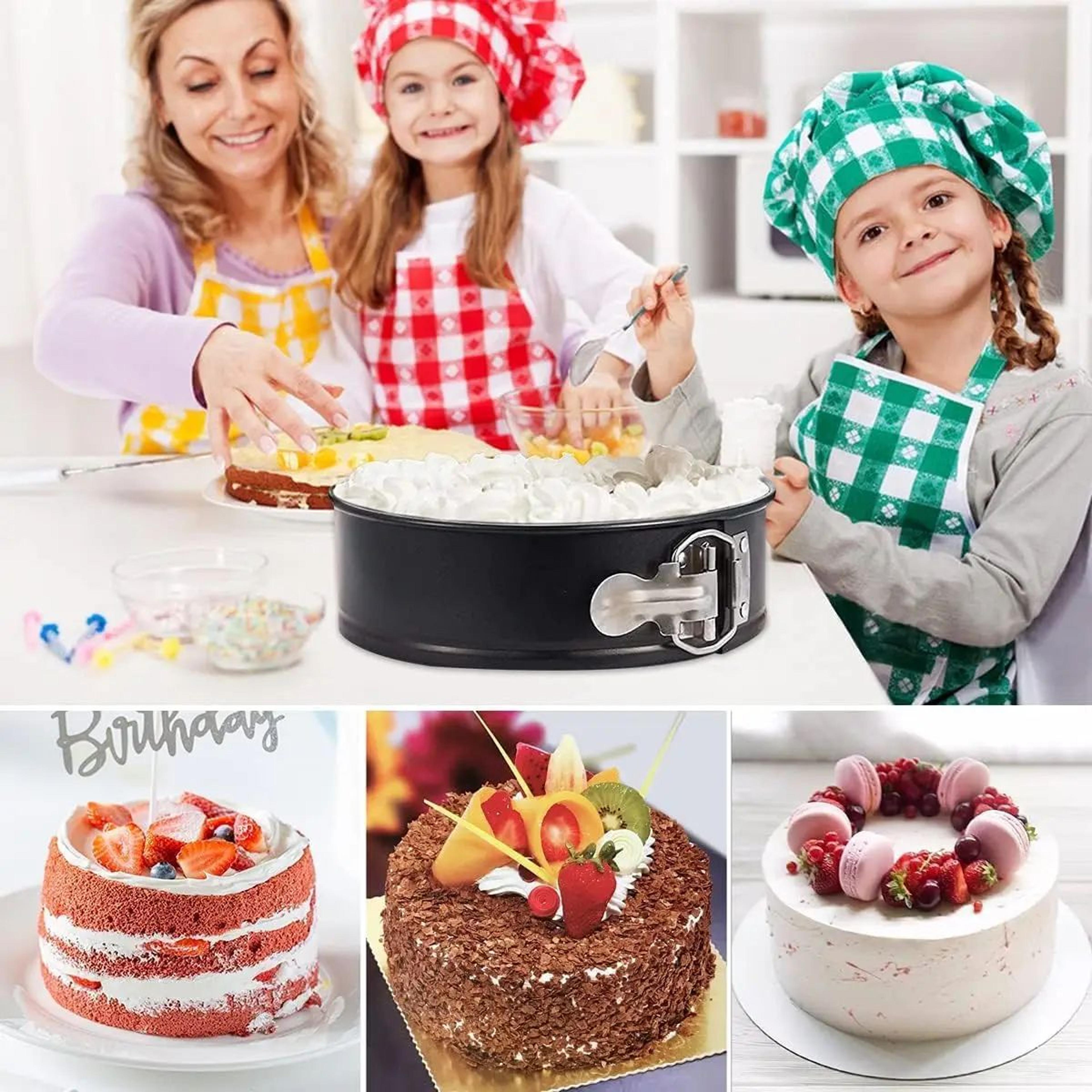 non-stick round cake pan with removable bottom for easy cake release