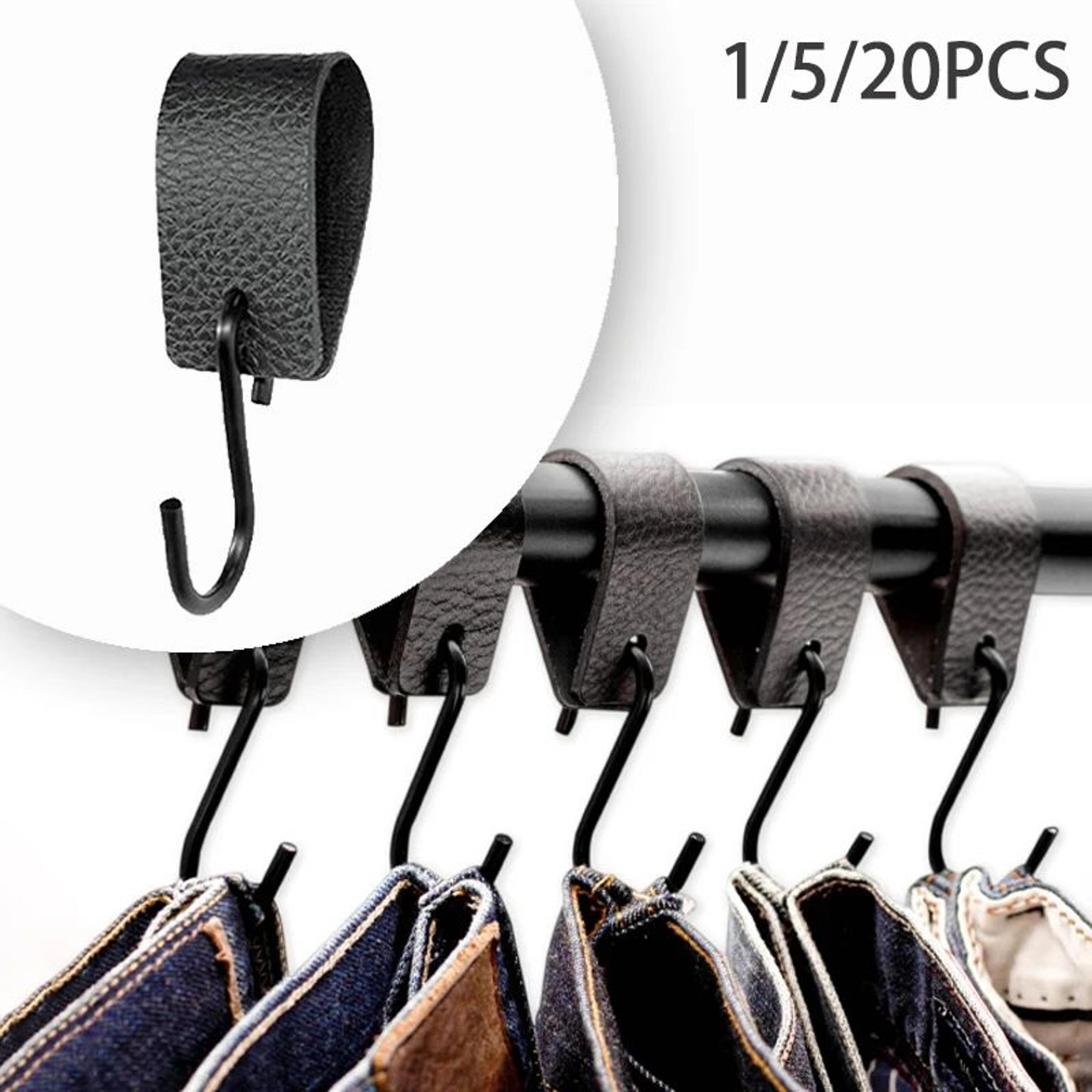 black metal s hooks with leather loops for hanging and storage 1-20pcs