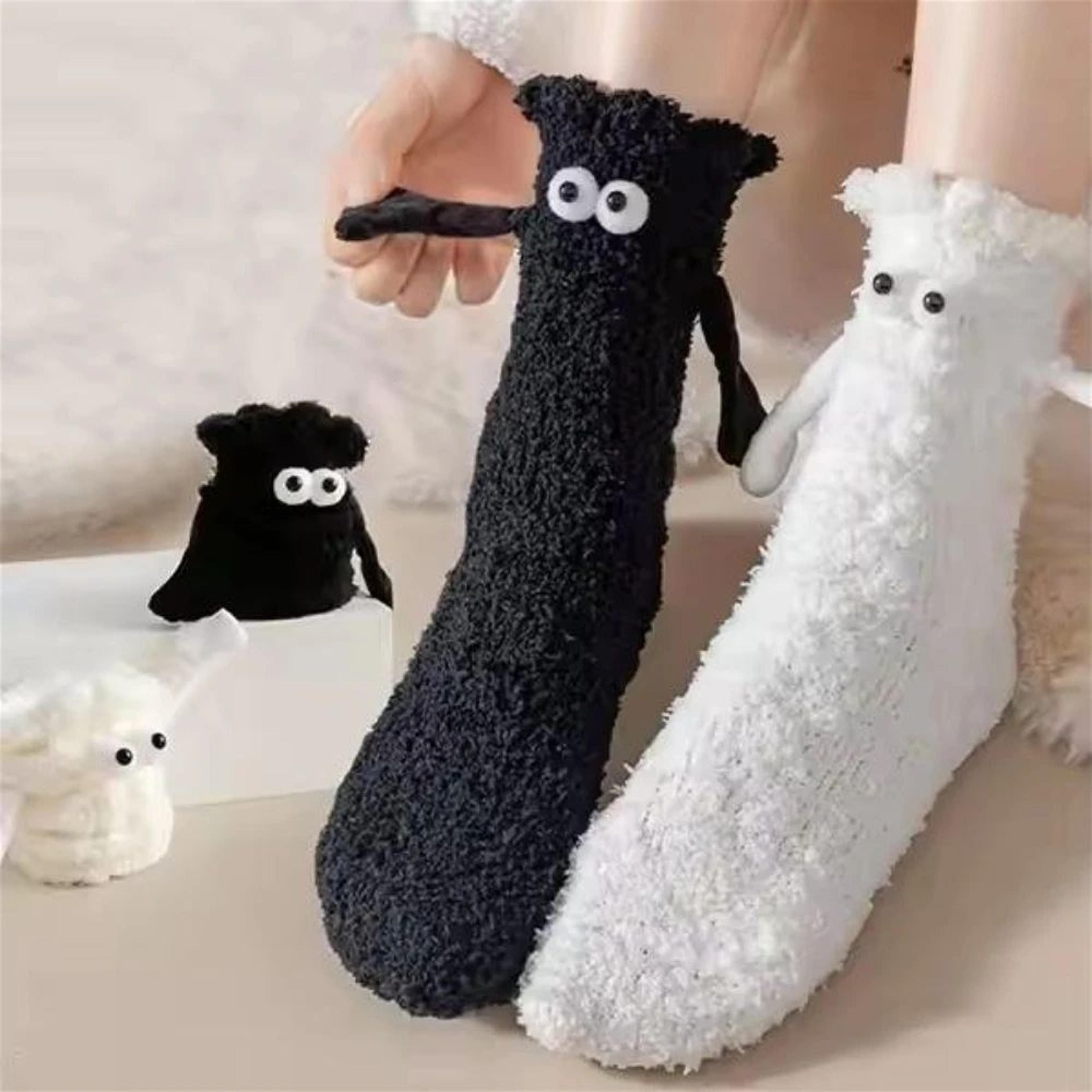 coral velvet magnetic holding hands plush winter socks