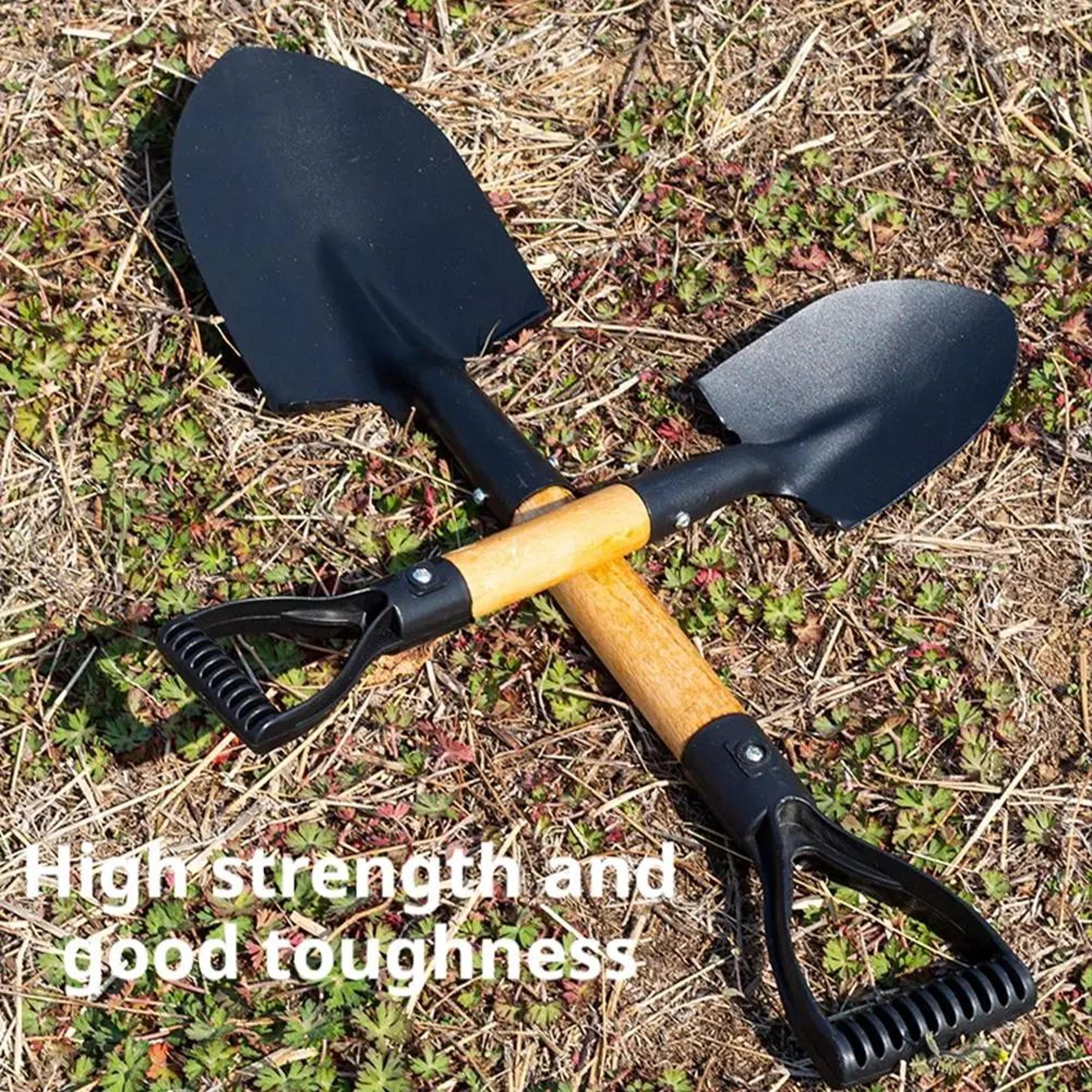 wooden handle pointed garden shovel with d-grip for digging and camping