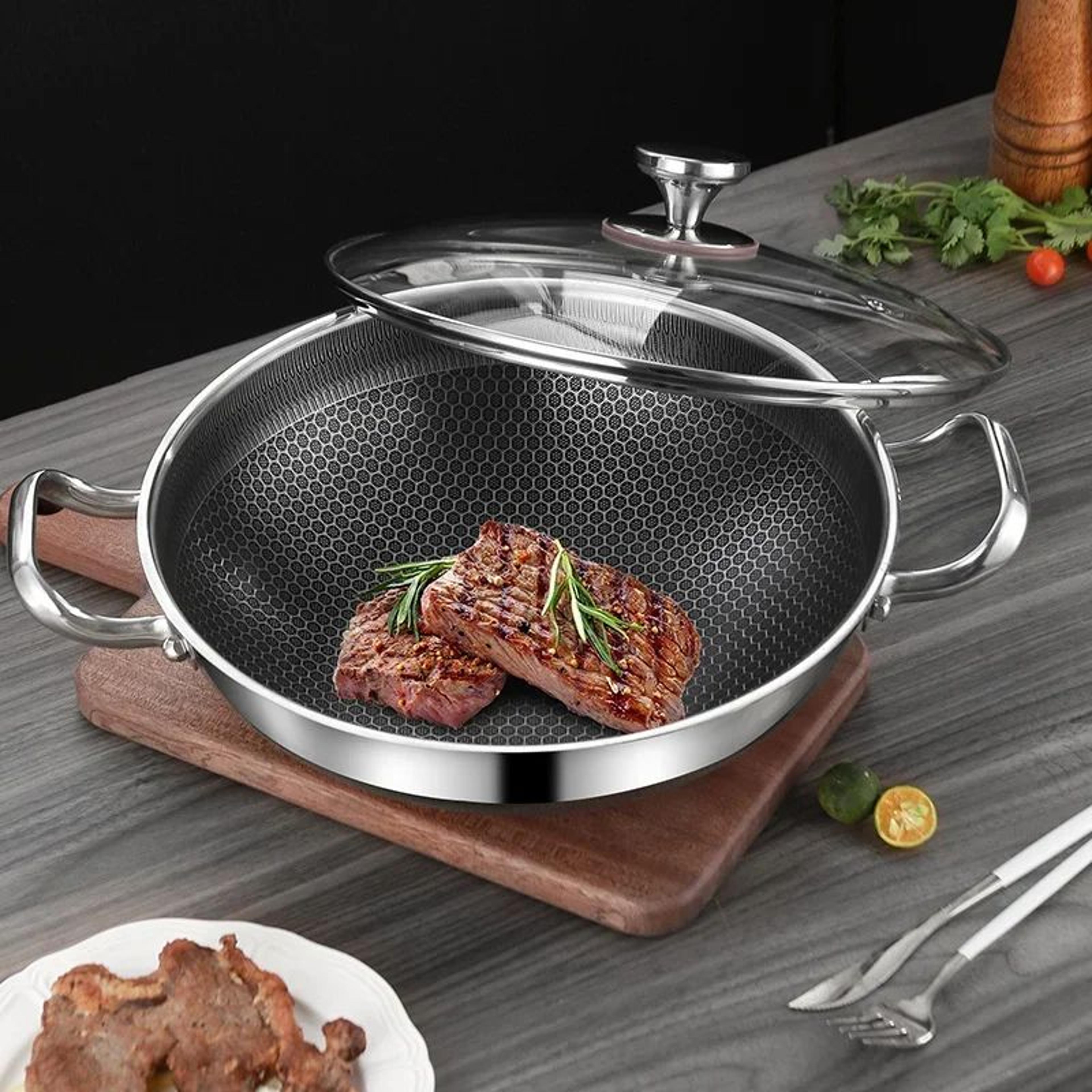 32cm 304 stainless steel honeycomb nonstick frying pan for induction and gas