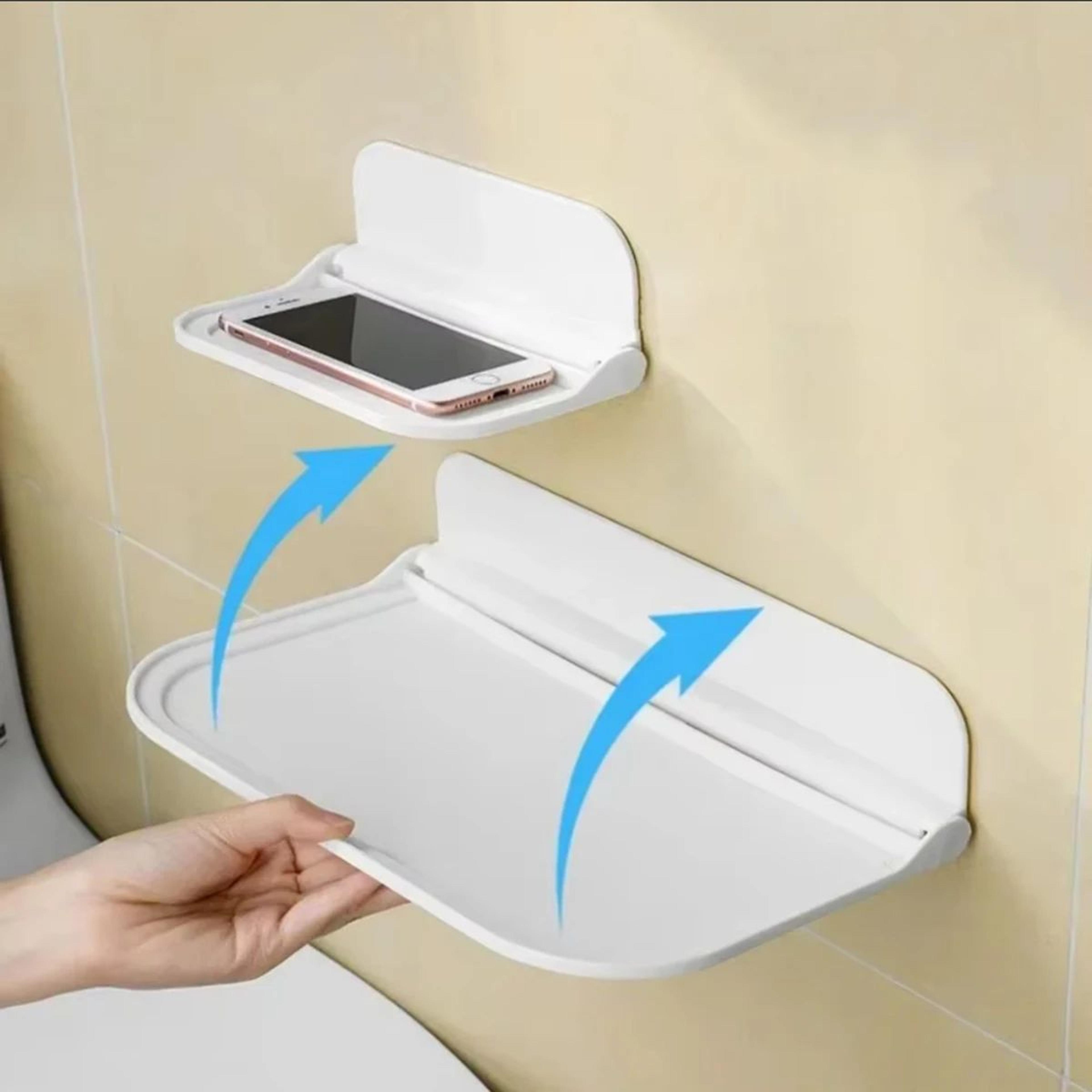 foldable wall mounted storage shelf punch free phone holder and wifi router rack