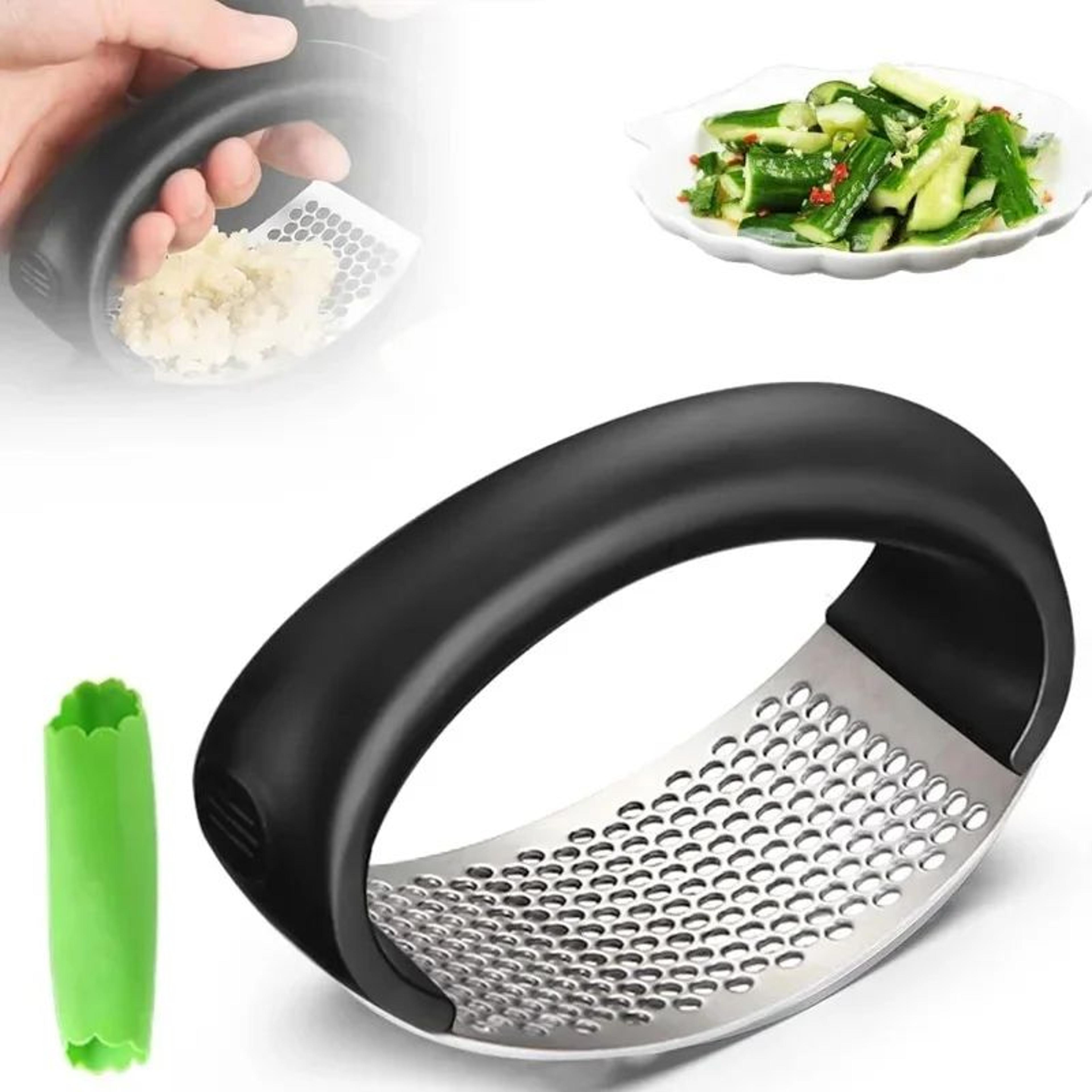 heavy duty stainless steel garlic press with soft grip handle
